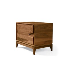 Base Solid Wood Bedside Table, Walnut in Hand-Made Natural Finish, Contemporary
