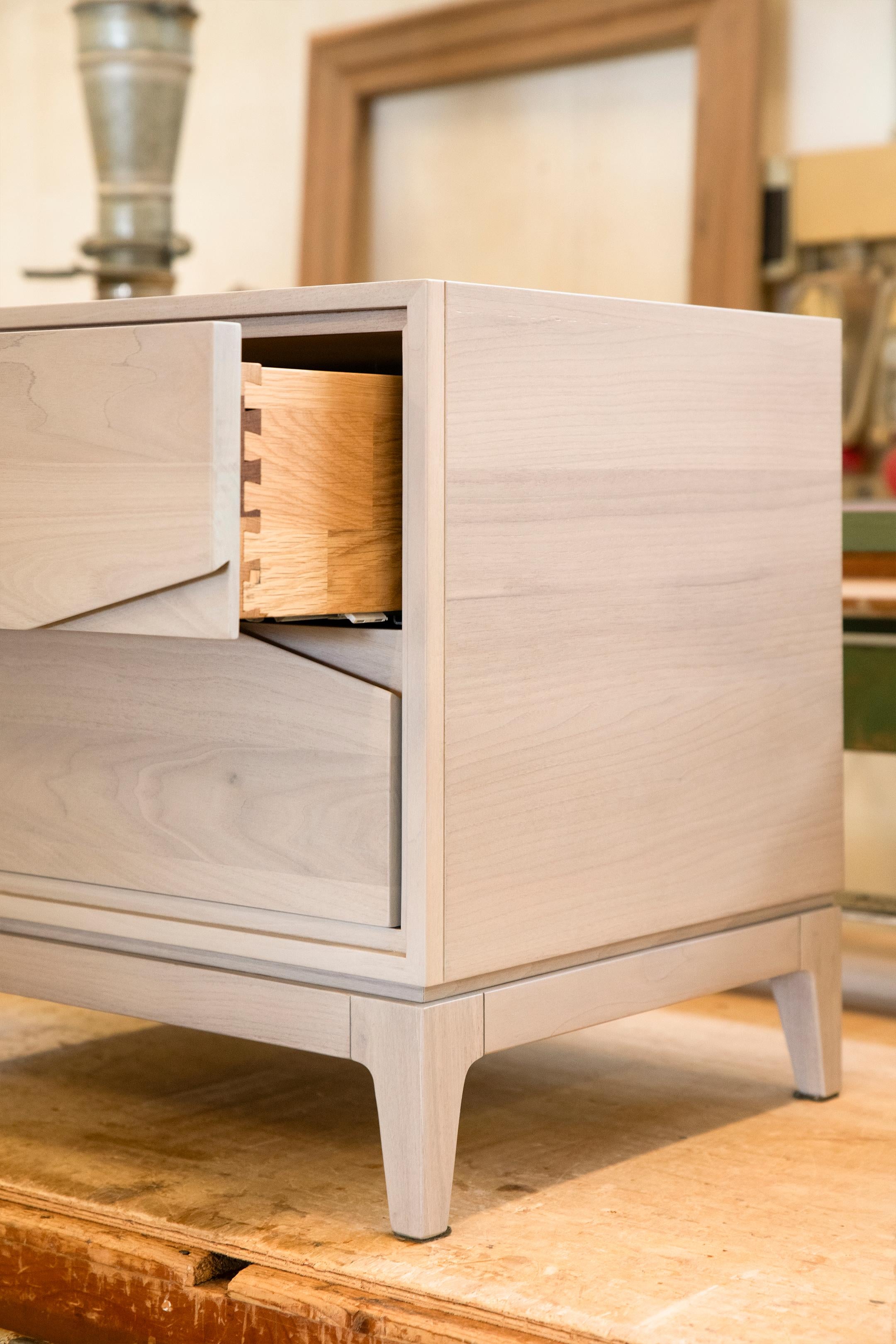 Oiled Base Solid Wood Bedside table, Walnut in Natural Grey Finish, Contemporary For Sale