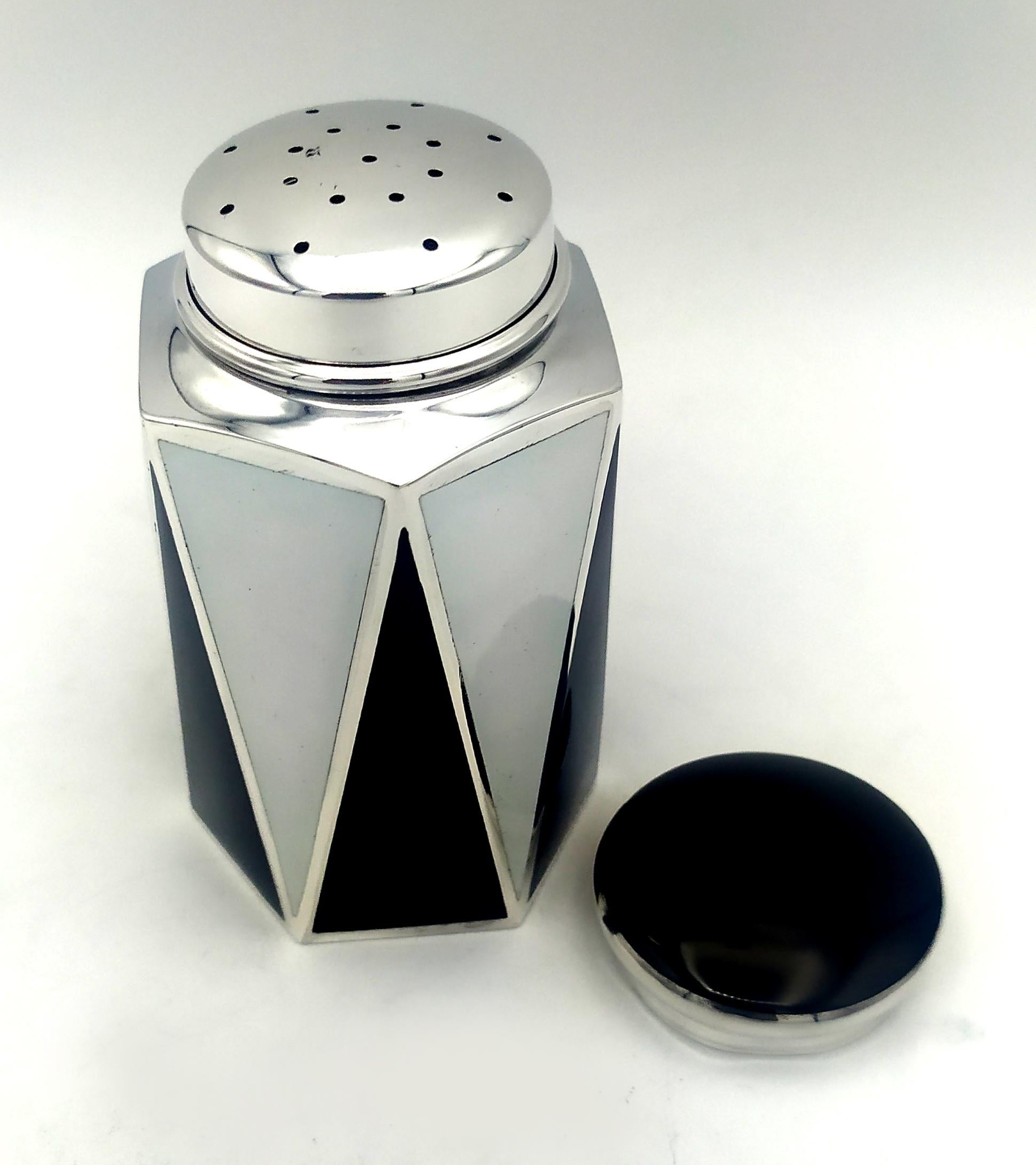Italian Base Talcum Powder Holder Black and White Art Deco 925 Salimbeni. For Sale