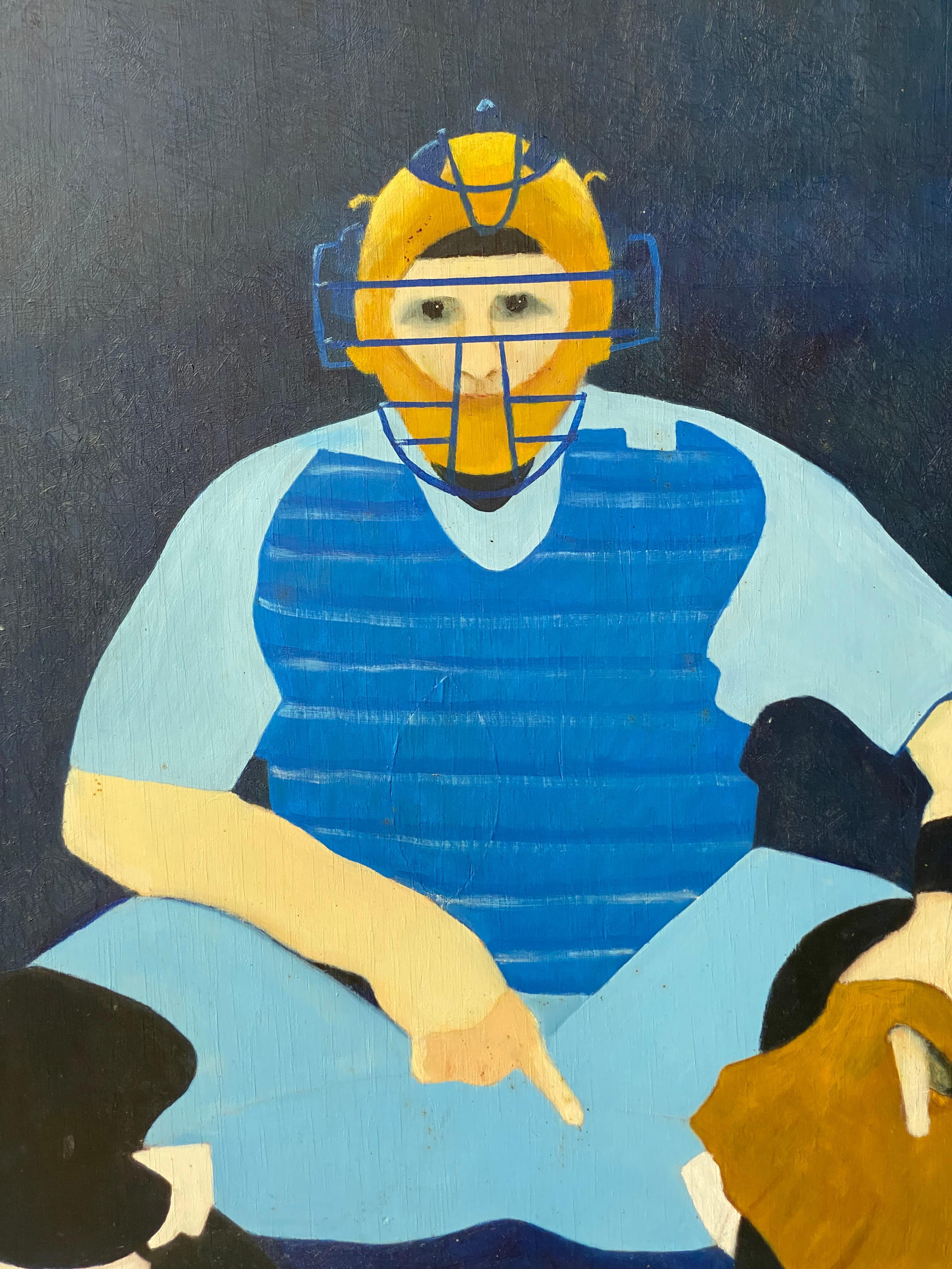 Baseball Catcher Painting by Floss Romm Dworkin In Good Condition In Garnerville, NY
