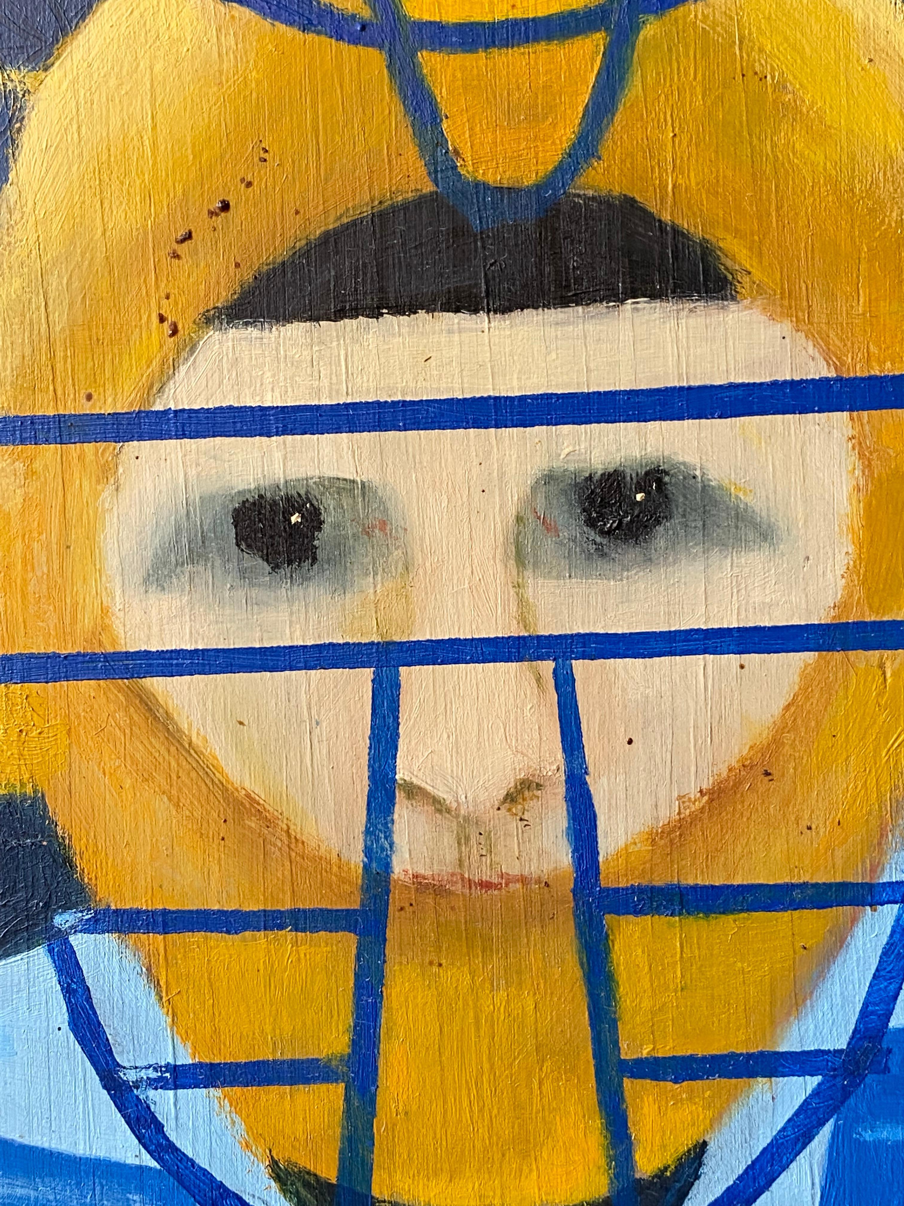 Late 20th Century Baseball Catcher Painting by Floss Romm Dworkin