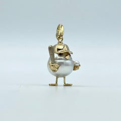 Baseball Player Chick Black Diamond 18Kt Australian Pearl Charm Pendant/Necklace