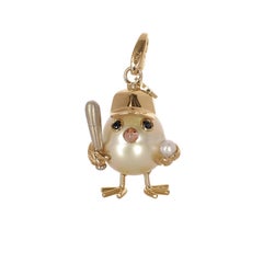 Baseball Player Chick Black Diamond Gold Pearl Charm and Pendant/Necklace