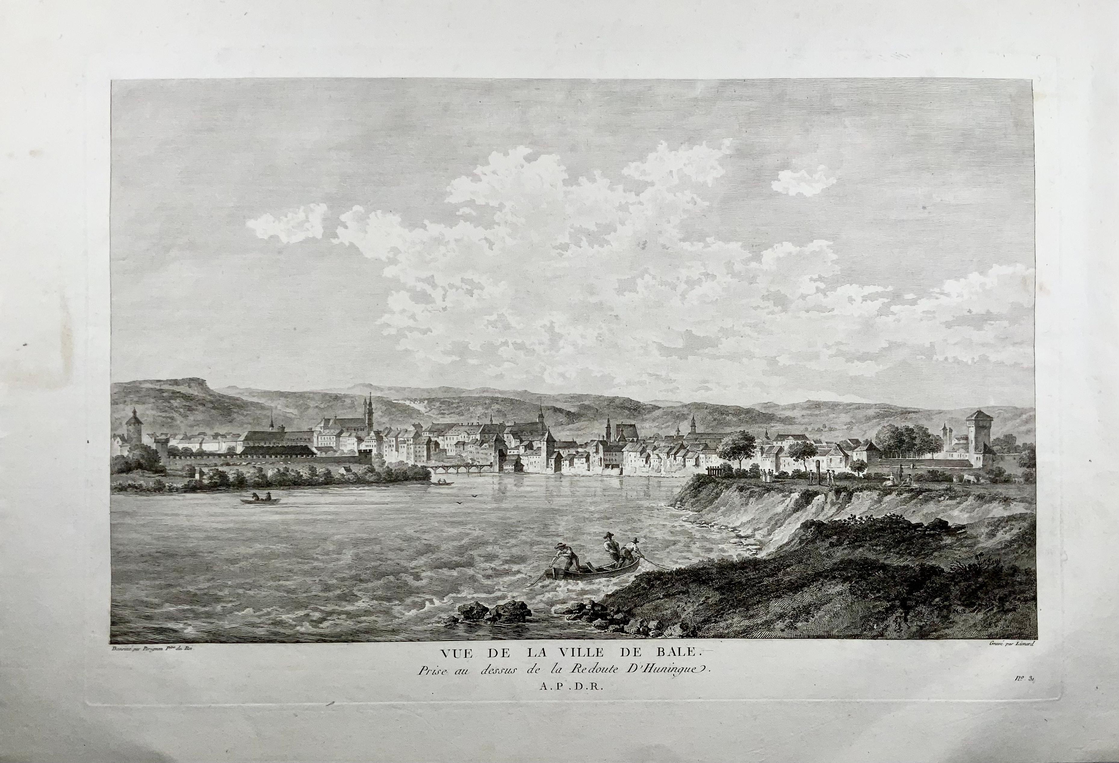View of the City of Basle, taken from above the Fortre?s of Huningue. 

Copper Engraving by Jean-Bapti?te Liénard after a Drawing by Nicolas Pérignon.

Published 1780.

Nicolas Perignon or Pérignon, also known as Alexis-Nicolas Perignon, the