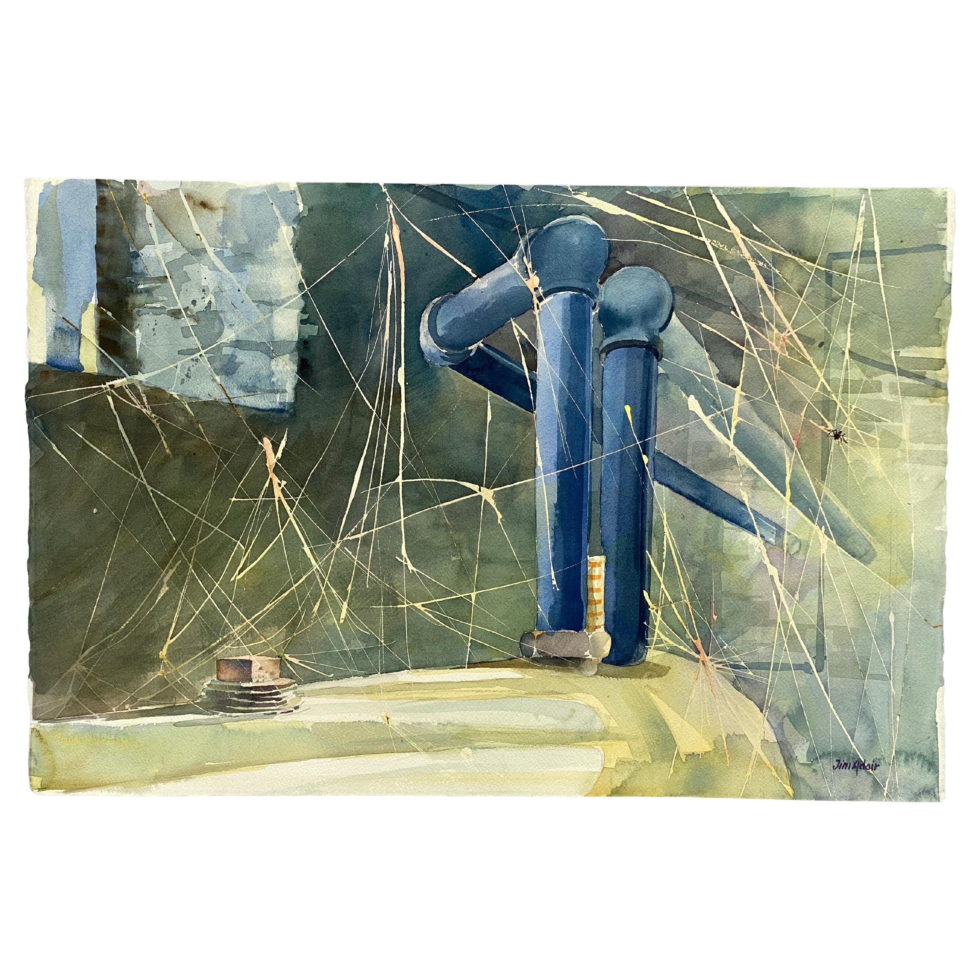 Aquarellgemälde „Spinnenwebe“ von Jim Adair, Sockel
