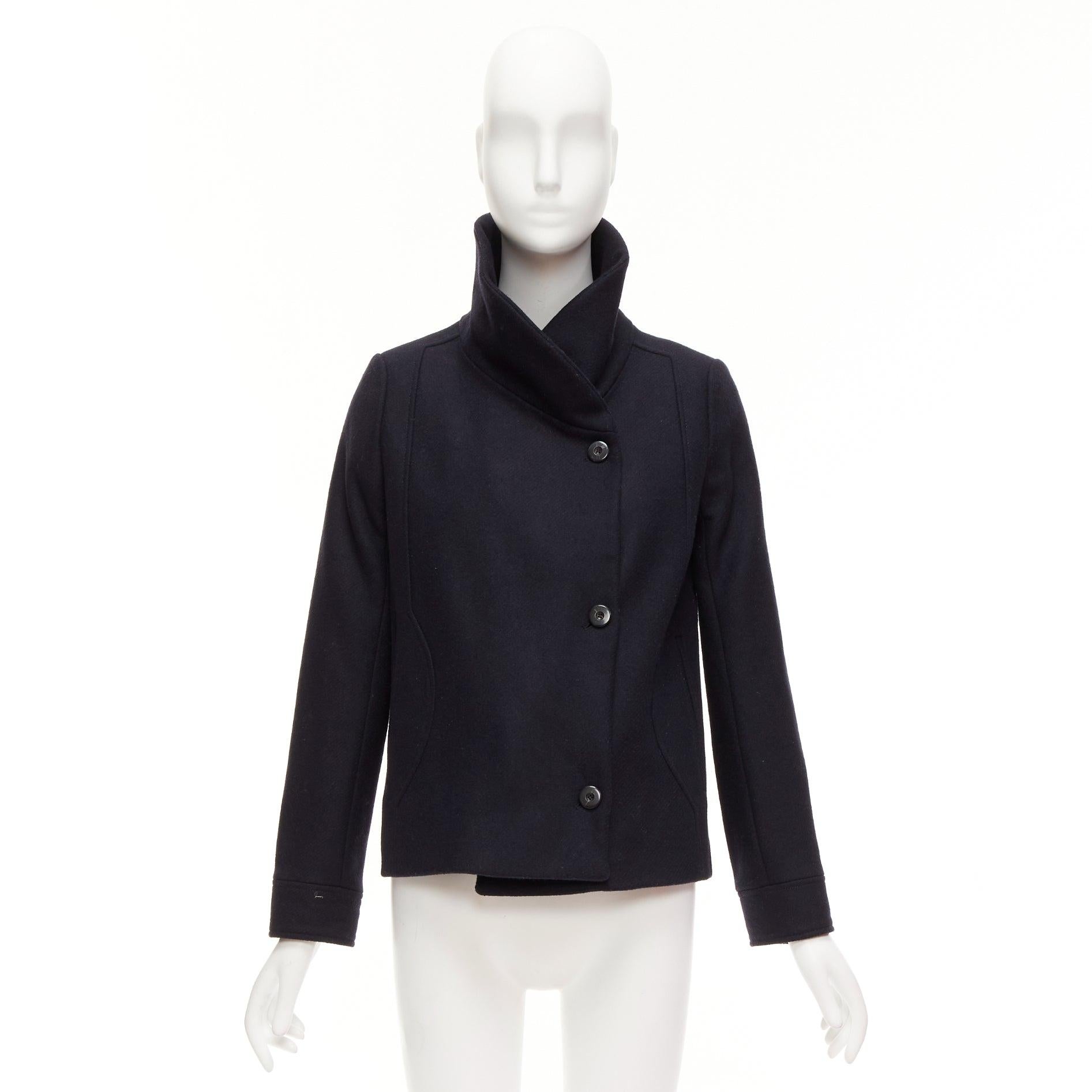 BA&SH abrigo corto negro de lana con cuello chal y cierre lateral S1 S en venta 5