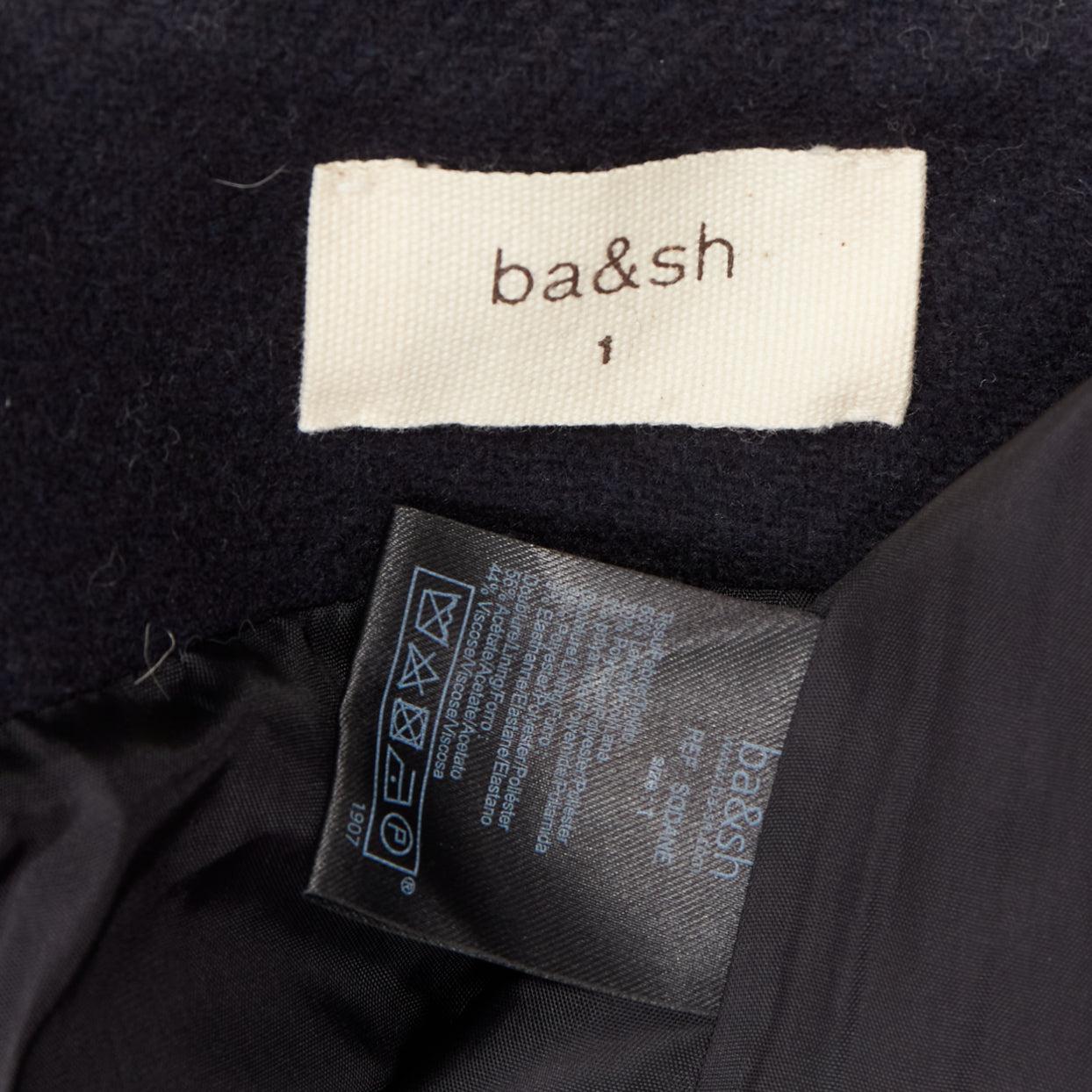 BA&SH abrigo corto negro de lana con cuello chal y cierre lateral S1 S en venta 4