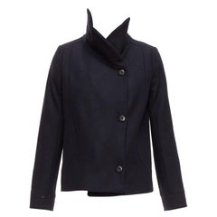 Ba-as manteau court en laine mélangée noir à col châle et devant enveloppé sur le côté Sz1 S