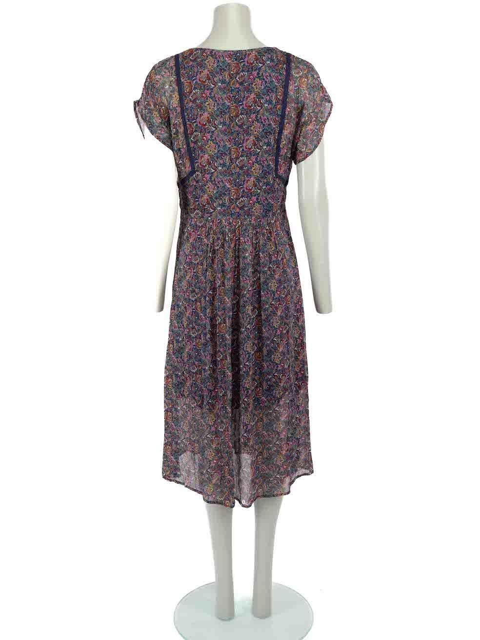 ba&sh Blue Floral Print V-Neck Midi Dress Size M In Good Condition For Sale In London, GB