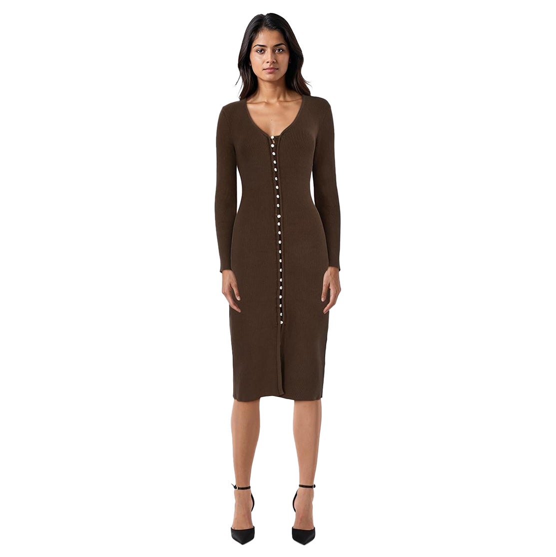 ba&sh Brown Button Down Bodycon Dress Size S For Sale