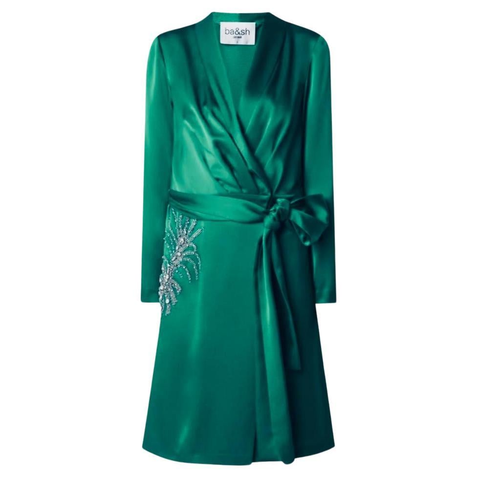 BA&SH Chain & Crystal Embellished Satin Wrap Dress For Sale