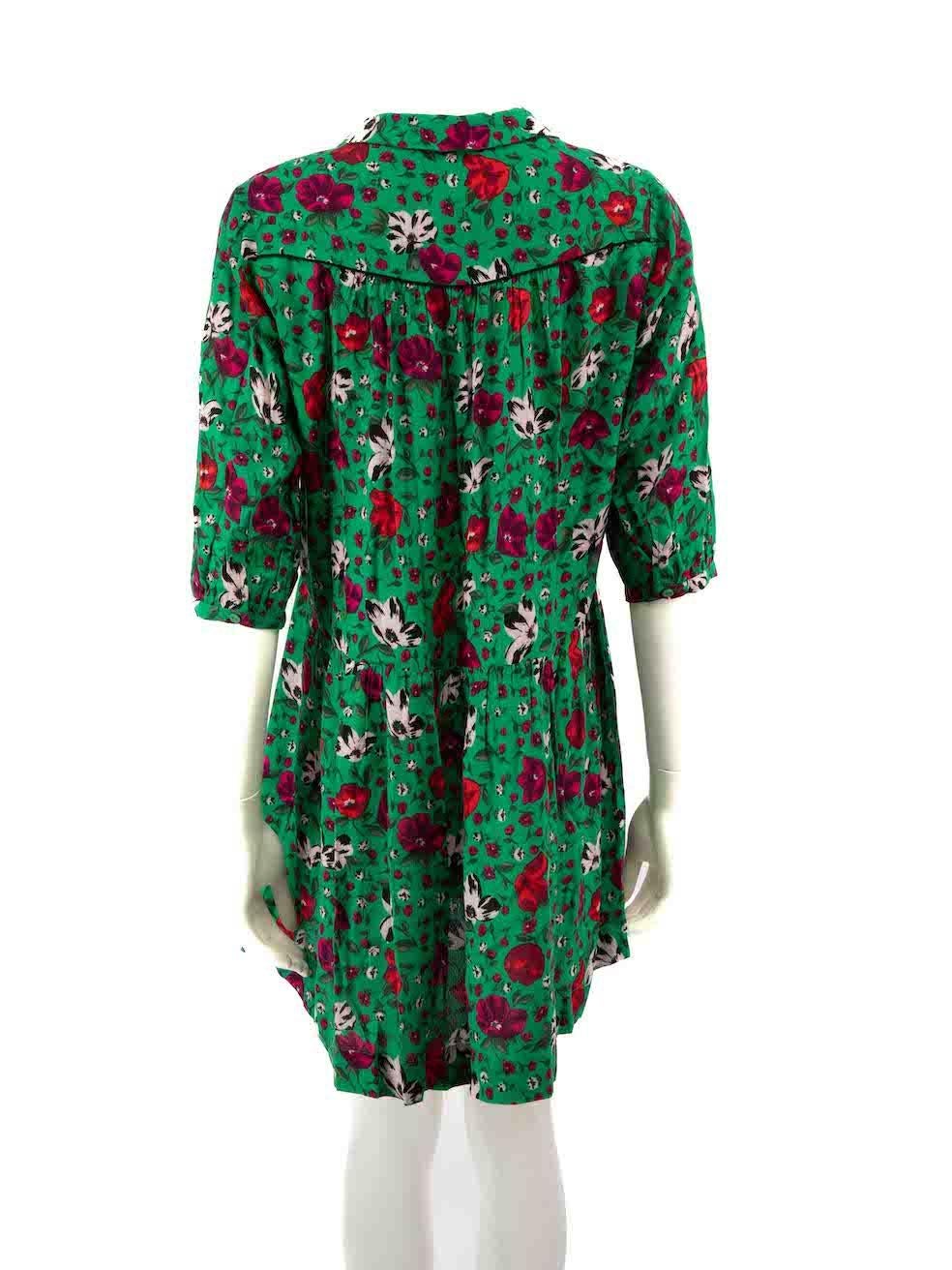 ba&sh Green Floral Buttoned Up Mini Dress Size XS In New Condition For Sale In London, GB
