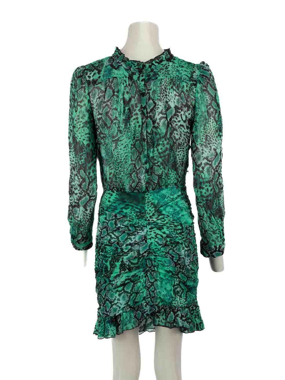 ba&sh Green Snakeskin Mini Sheer Dress Size M In Good Condition For Sale In London, GB