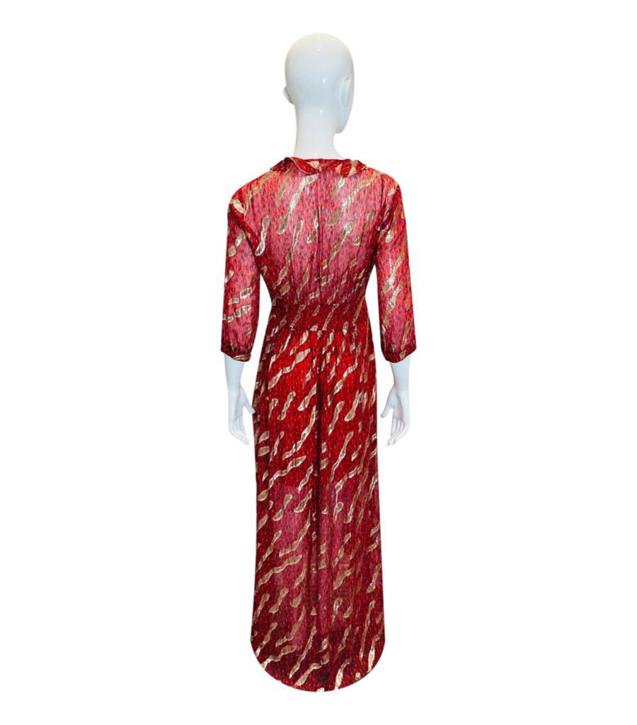 Women's BA&SH Metallic Print Silk Maxi Dress For Sale