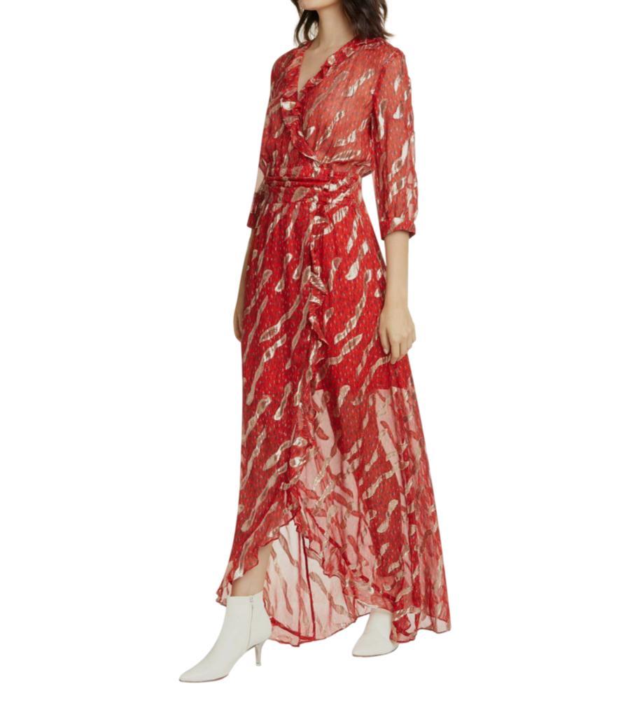 BA&SH Metallic Print Silk Maxi Dress For Sale 2