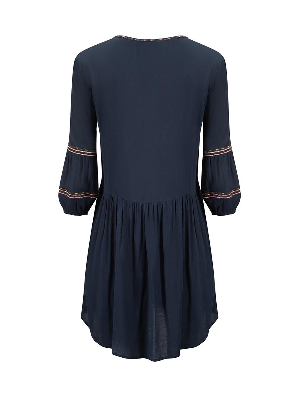 ba&sh Navy Embroidery Detail Mini Dress Size XS In Excellent Condition For Sale In London, GB