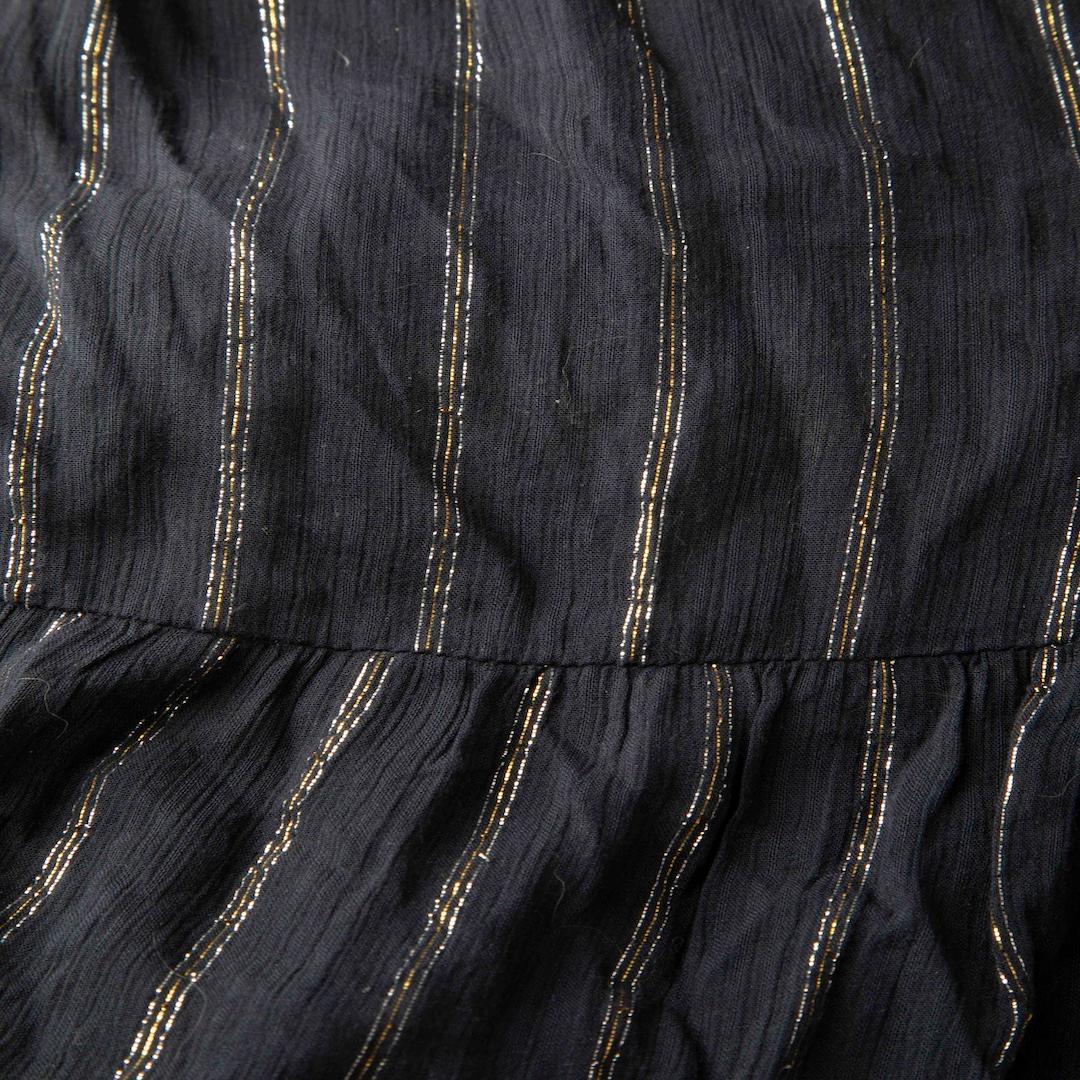 ba&sh Marineblaues Metallic-Streifen-Knielanges Kleid Größe M (Schwarz) im Angebot