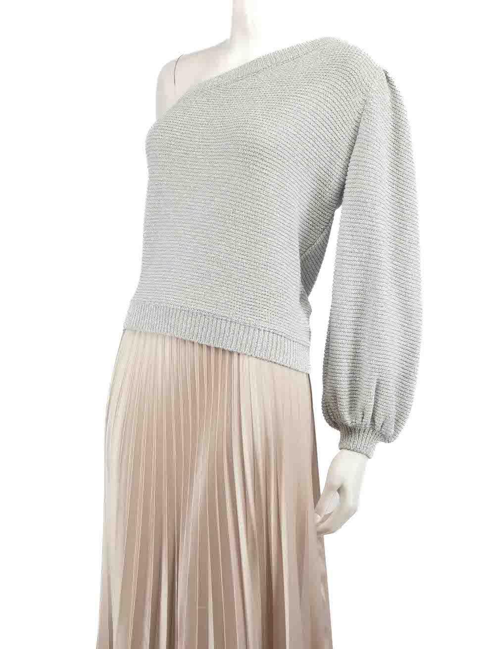 Women's ba&sh Silver One-Shoulder Glitter Accent Knit Jumper Size XS For Sale