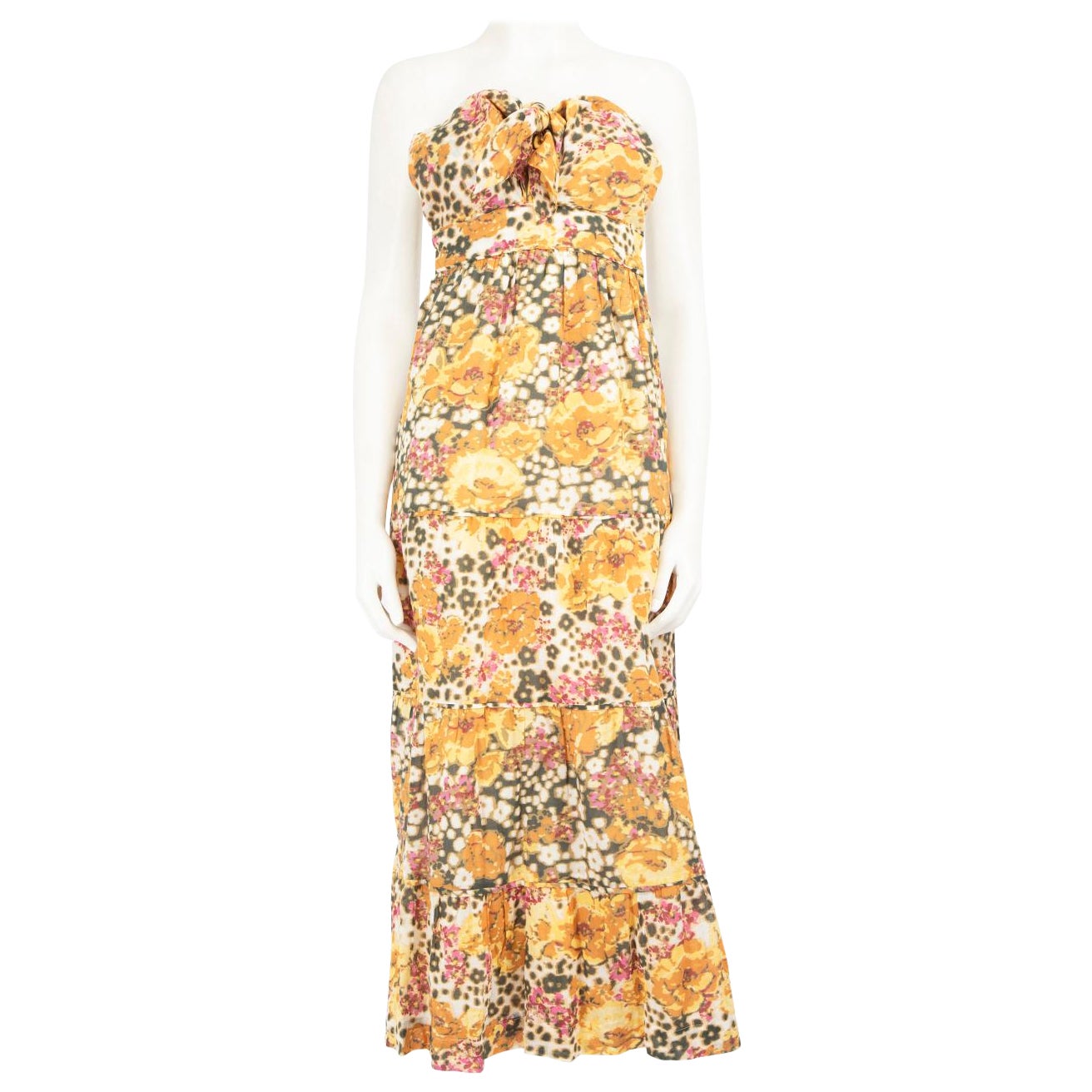 ba&sh Yellow Floral Strapless Knot Midi Dress Size XS