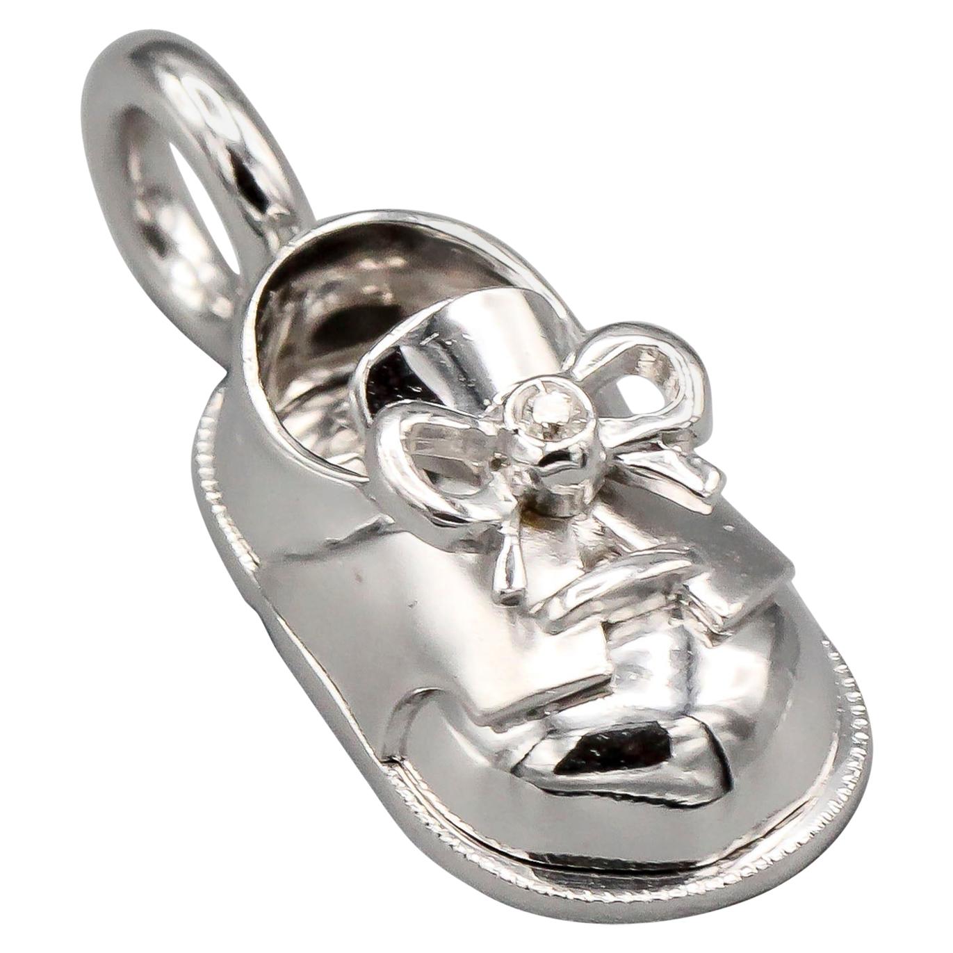 Basha Diamond and 18 Karat White Gold Baby Boy Shoe Charm