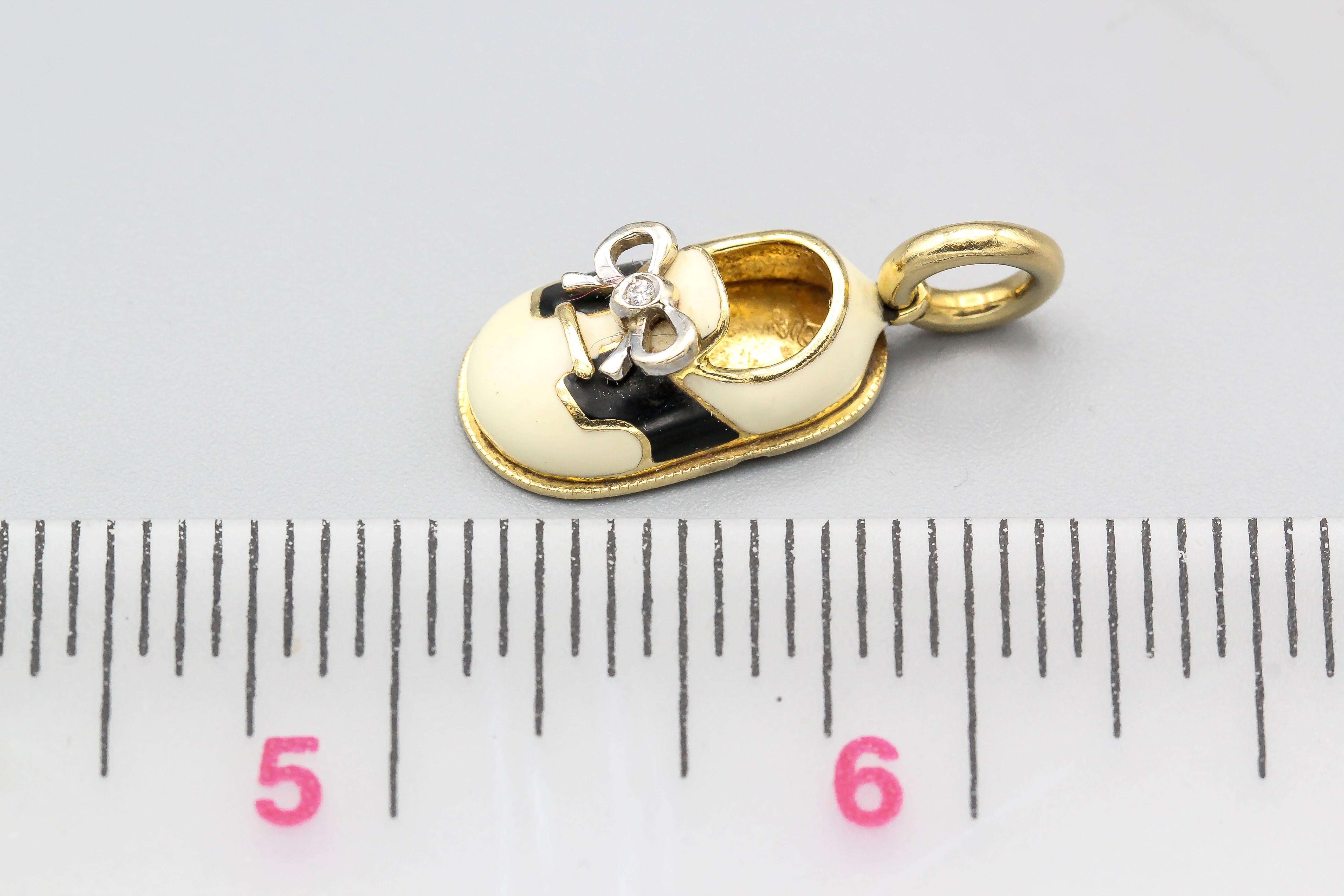 Women's or Men's Basha Diamond Enamel and 18 Karat Gold Baby Boy Shoe Charm