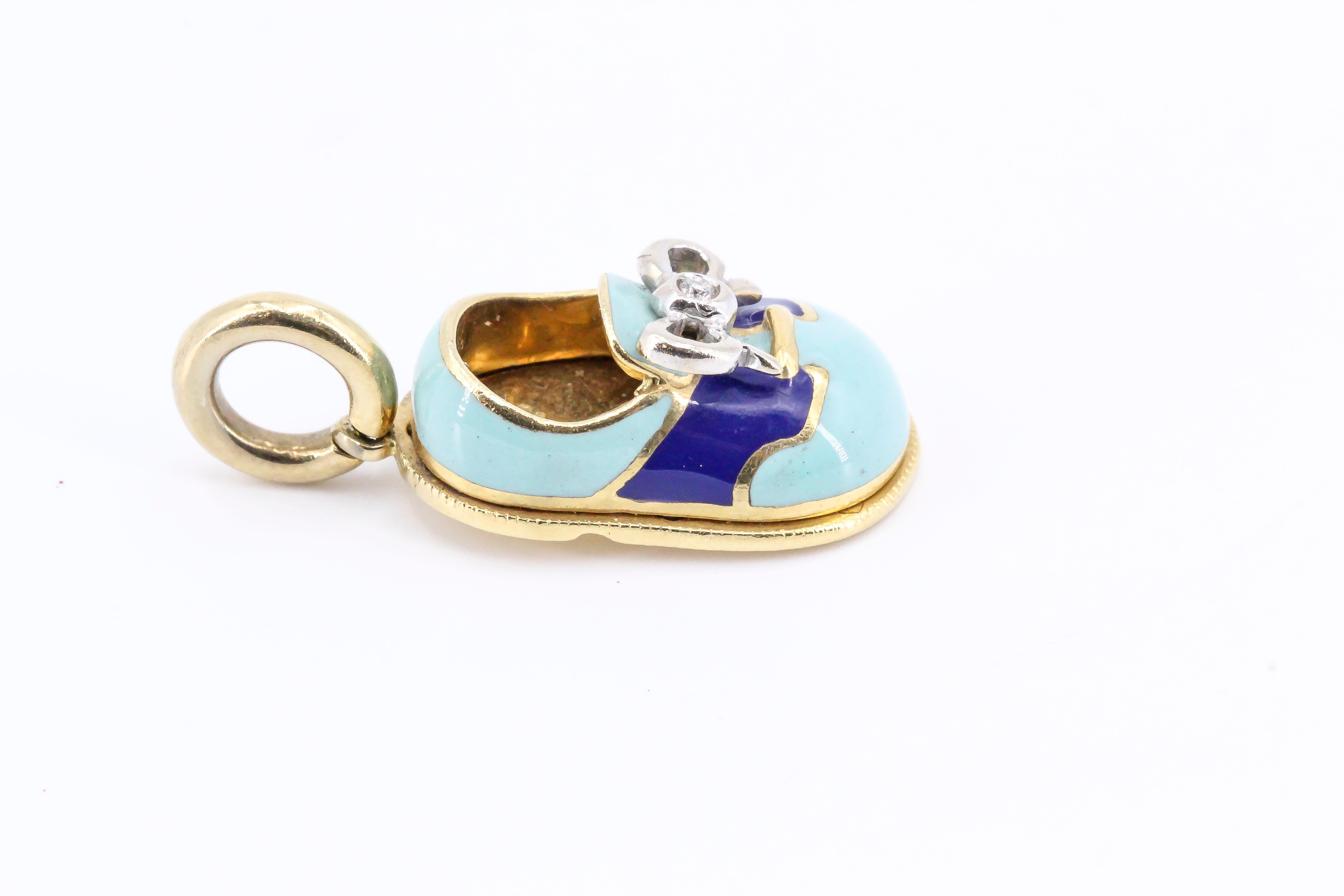 Women's Basha Diamond Enamel and 18 Karat Gold Baby Boy Shoe Charm