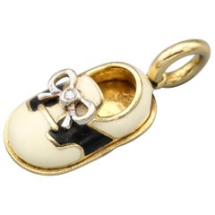 Basha Diamond Enamel and 18 Karat Gold Baby Boy Shoe Charm