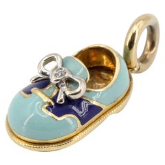 Basha Diamond Enamel and 18 Karat Gold Baby Boy Shoe Charm