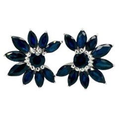 Statement Blue Sapphire Flower 925 Sterling Silver Stud Earrings for Her