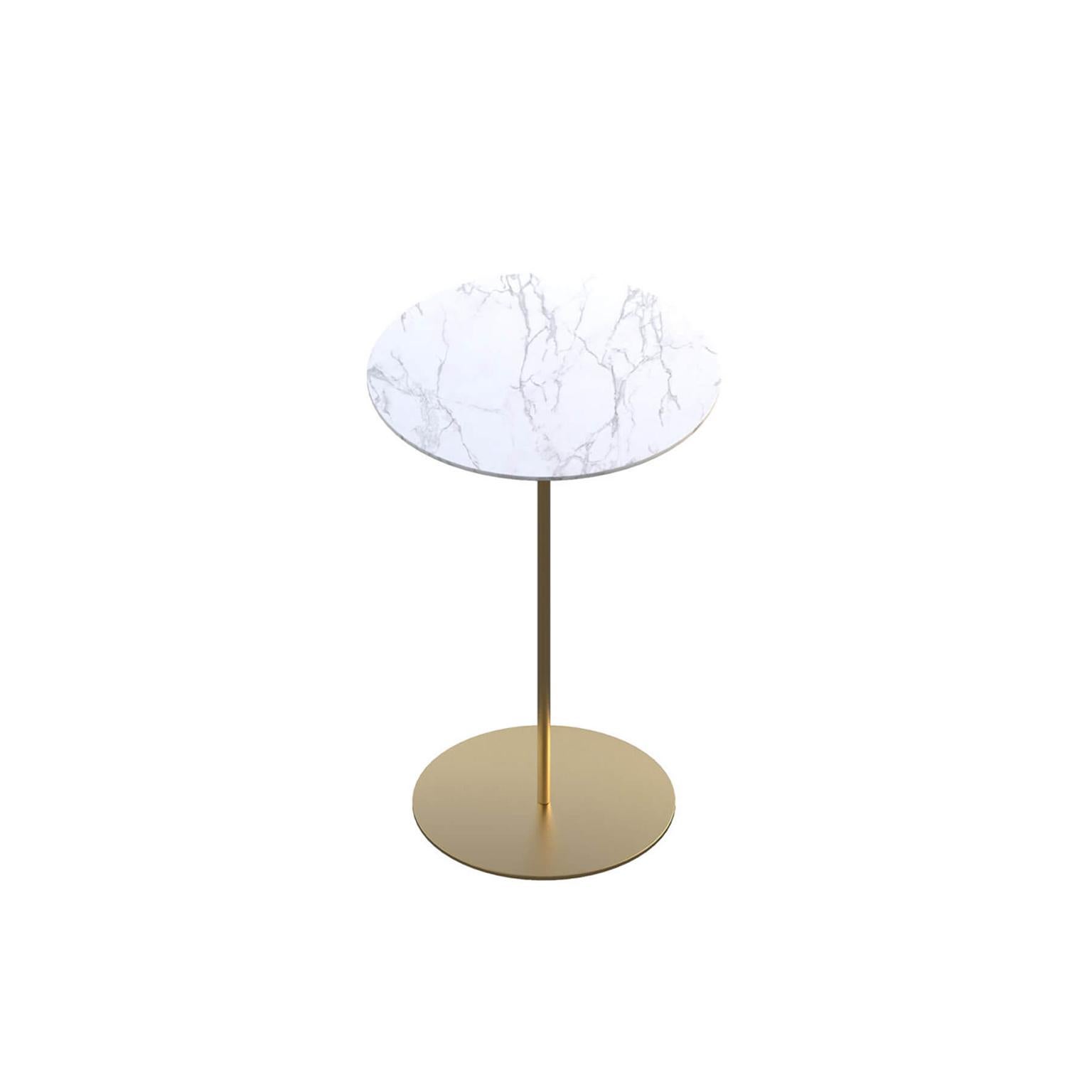 Modern Basic Brass Plated Metal & Carrara White Marble Side Table 'Large' For Sale