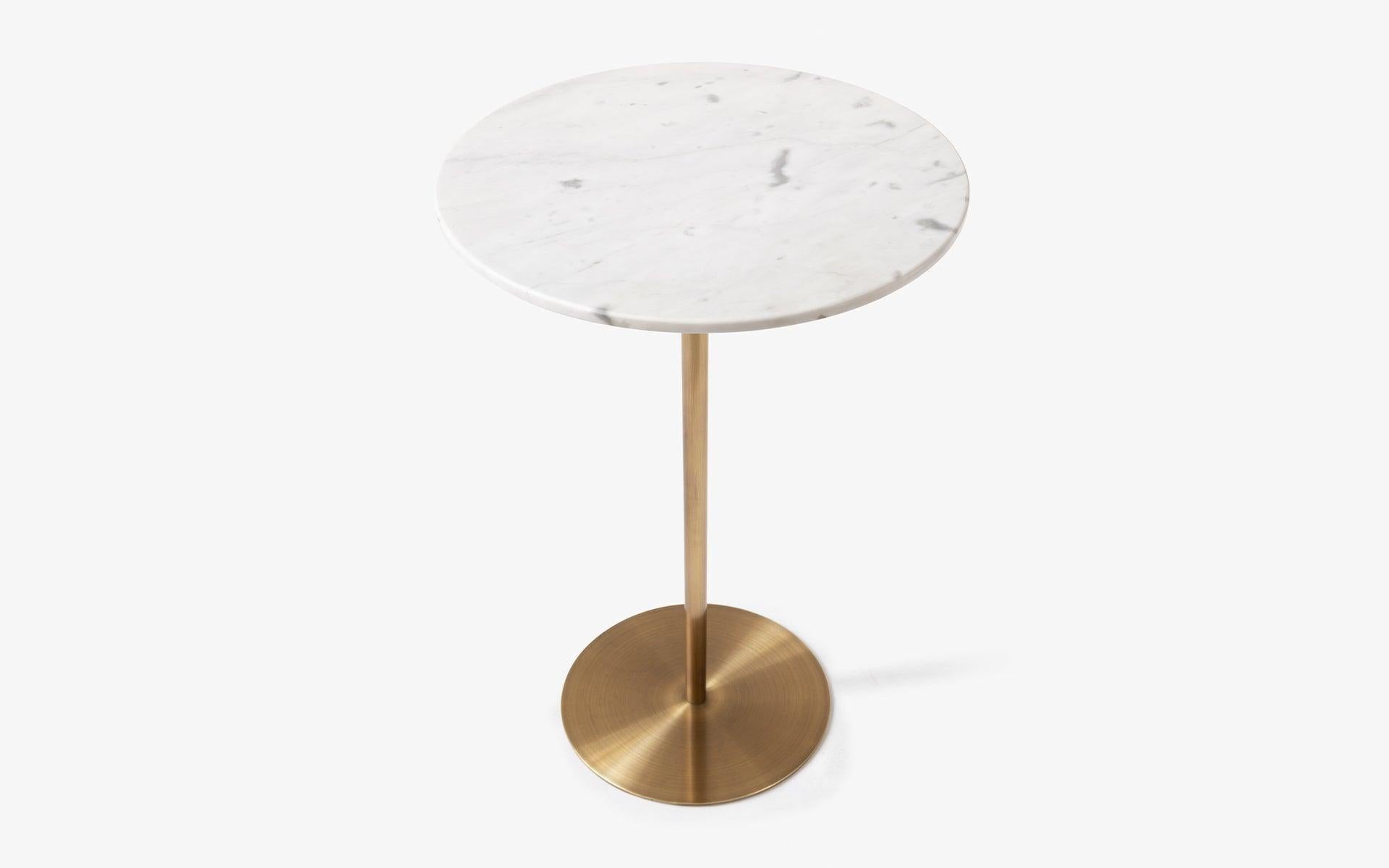 Carrara Marble Basic Brass Plated Metal & Carrara White Marble Side Table 'Large' For Sale