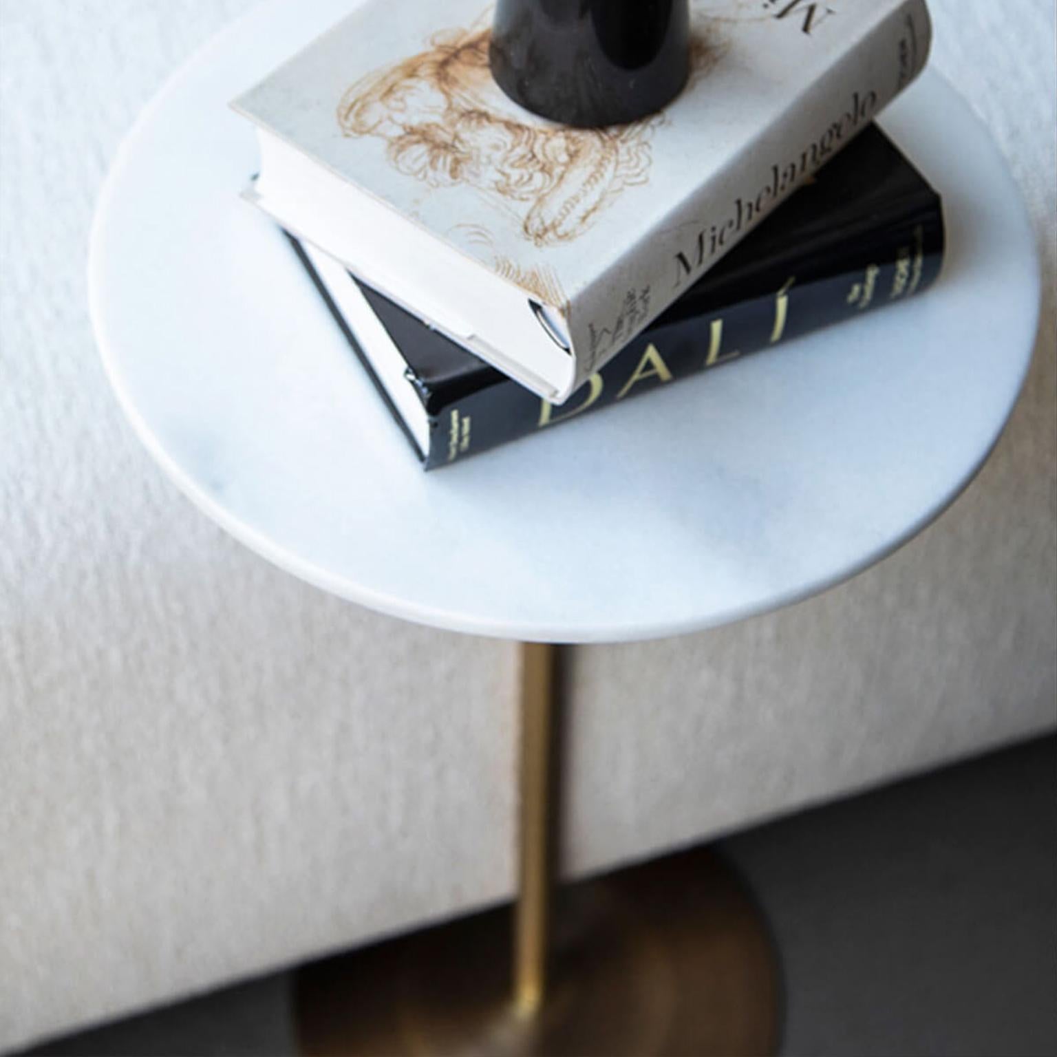 Metalwork Basic Brass Plated Metal & Carrara White Marble Side Table 'Medium' For Sale