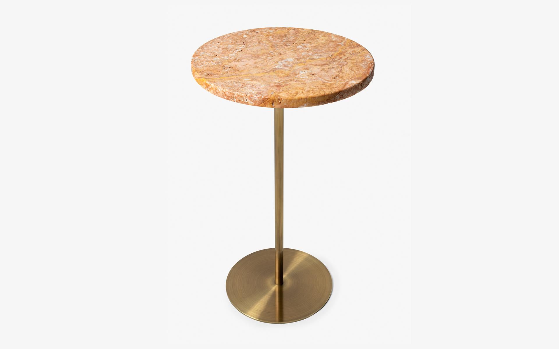 Modern Basic Brass Plated Metal & Golden Travertine Marble Side Table 'Large' For Sale
