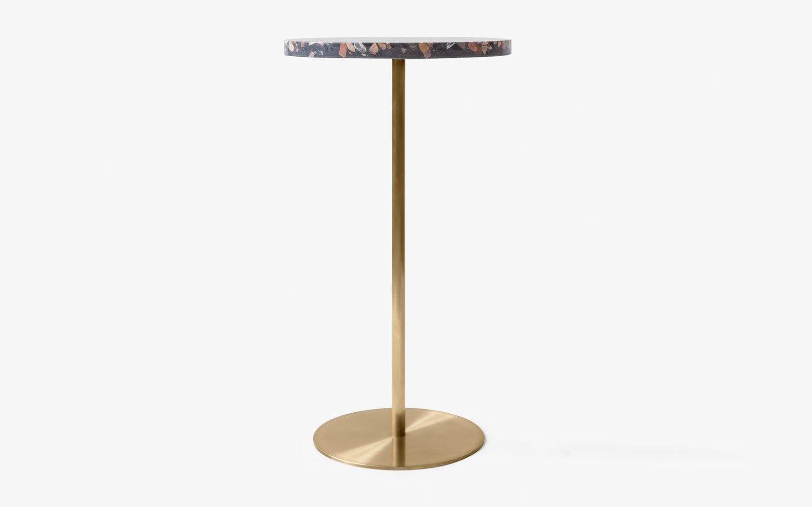 Metalwork Basic Brass Plated Metal Leg & Black Terrazzo Surface Side Table (Small) For Sale