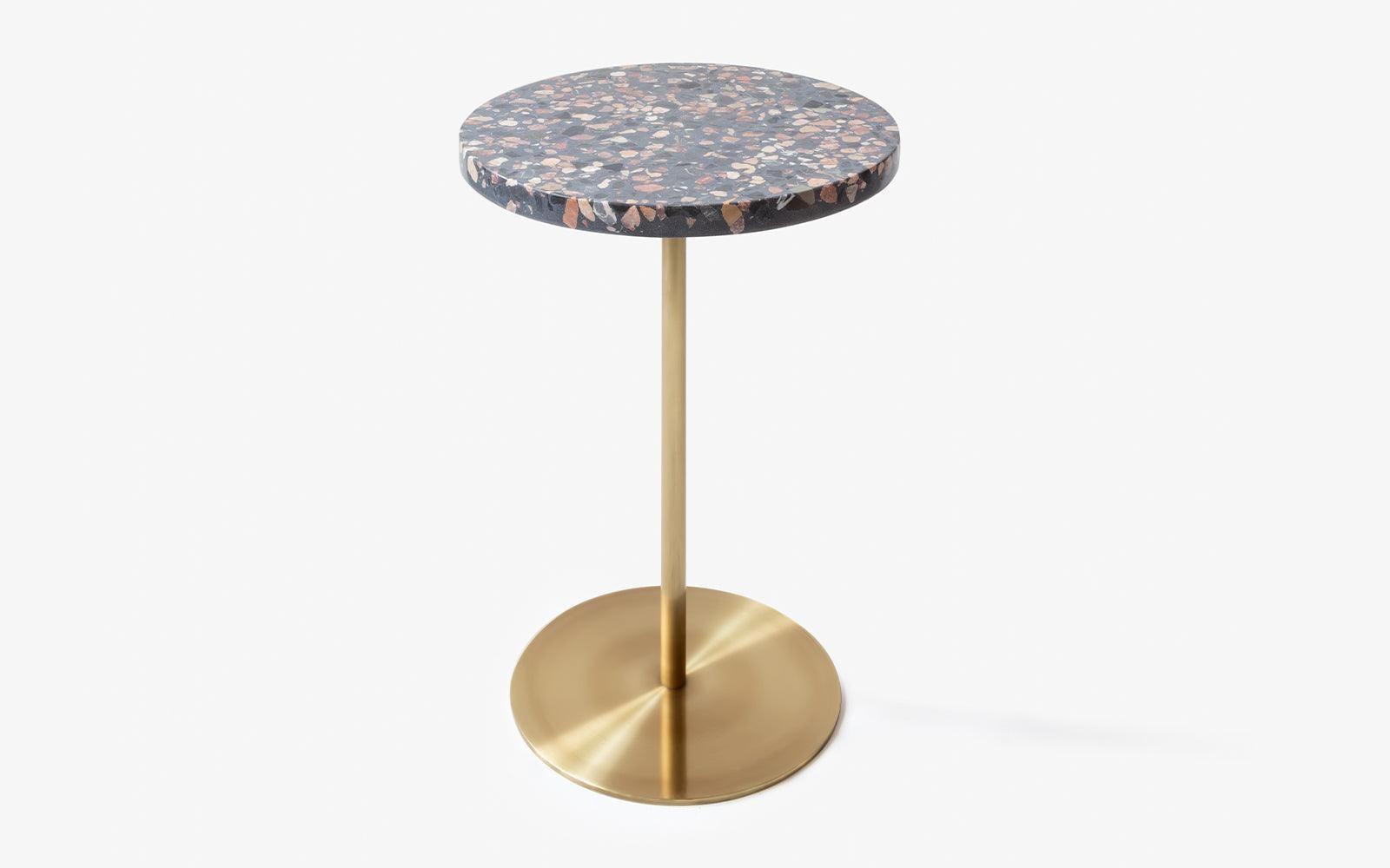 Basic Brass Plated Metal Leg & Black Terrazzo Surface Side Table (Small) In New Condition For Sale In İSTANBUL, TR