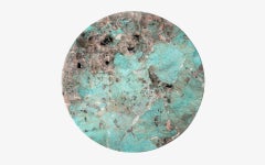 Basic Brass Coated Metal & Turquoise Blue Marble Side Table 'Large'