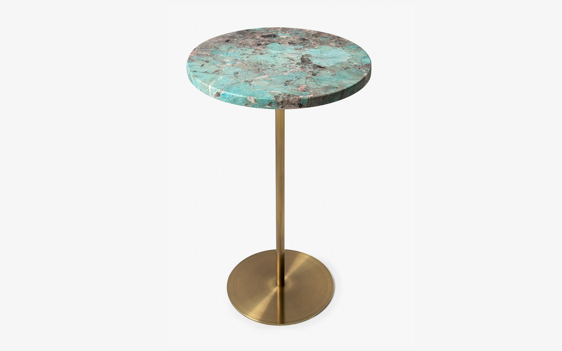 Turkish Basic Brass Plated Metal & Turquoise Blue Marble Side Table 'Large' For Sale