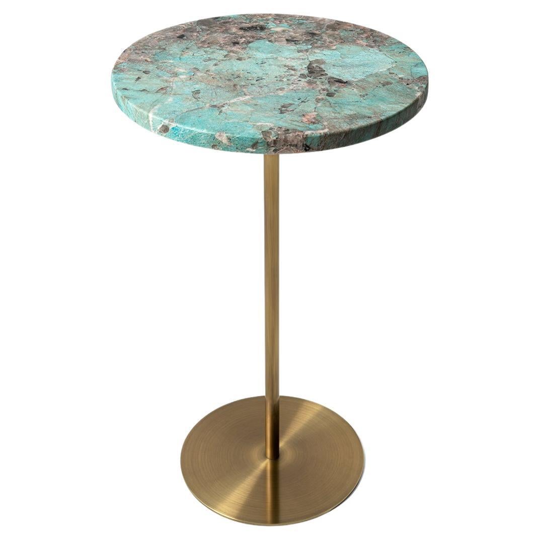 Basic Brass Plated Metal & Turquoise Blue Marble Side Table 'Large' For Sale