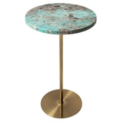 Basic Brass Plated Metal & Turquoise Blue Marble Side Table 'Large'