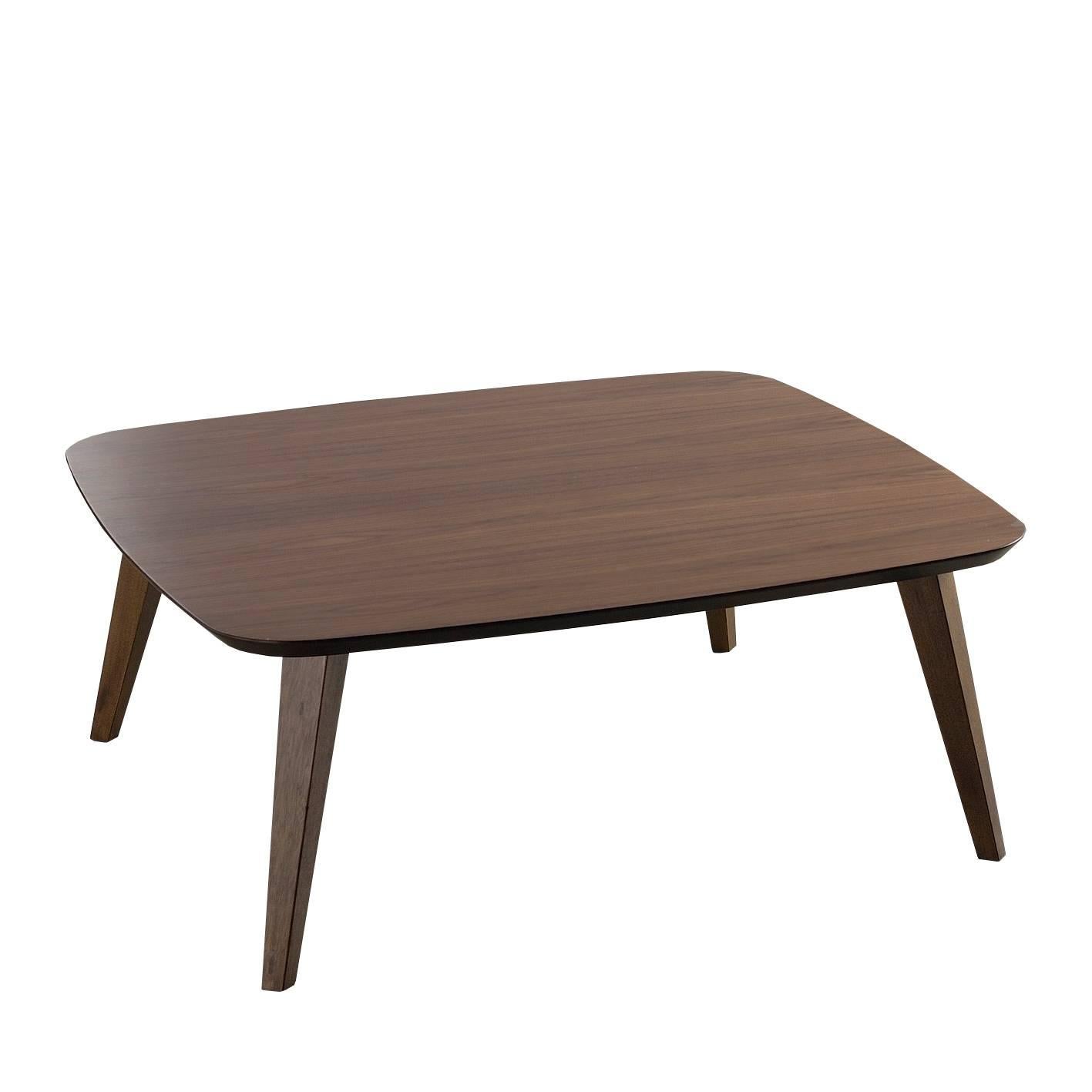 Basic Coffee Table, Square, Wooden Top with Walnut Veneer, Solid Beechwood Legs For Sale