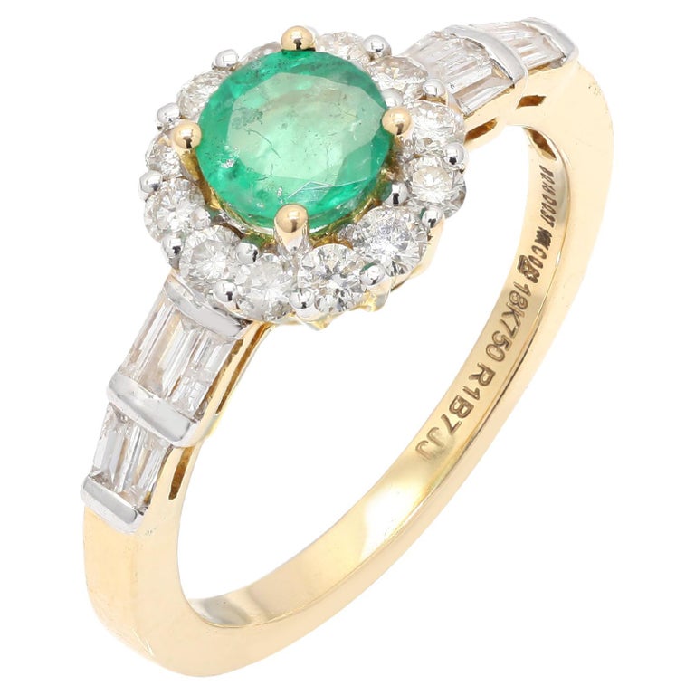 Customizable Basic Emerald Ring with Diamonds in 18 Karat Yellow Gold ...