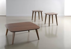 Basic Lamp Table, Square, Wooden Top with Walnut Veneer, Solid Beechwood Legs