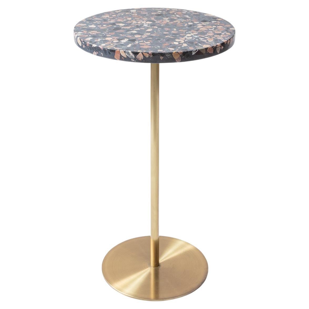 Basic Brass Plated Metal Leg & Black Terrazzo Surface Side Table (Small) For Sale