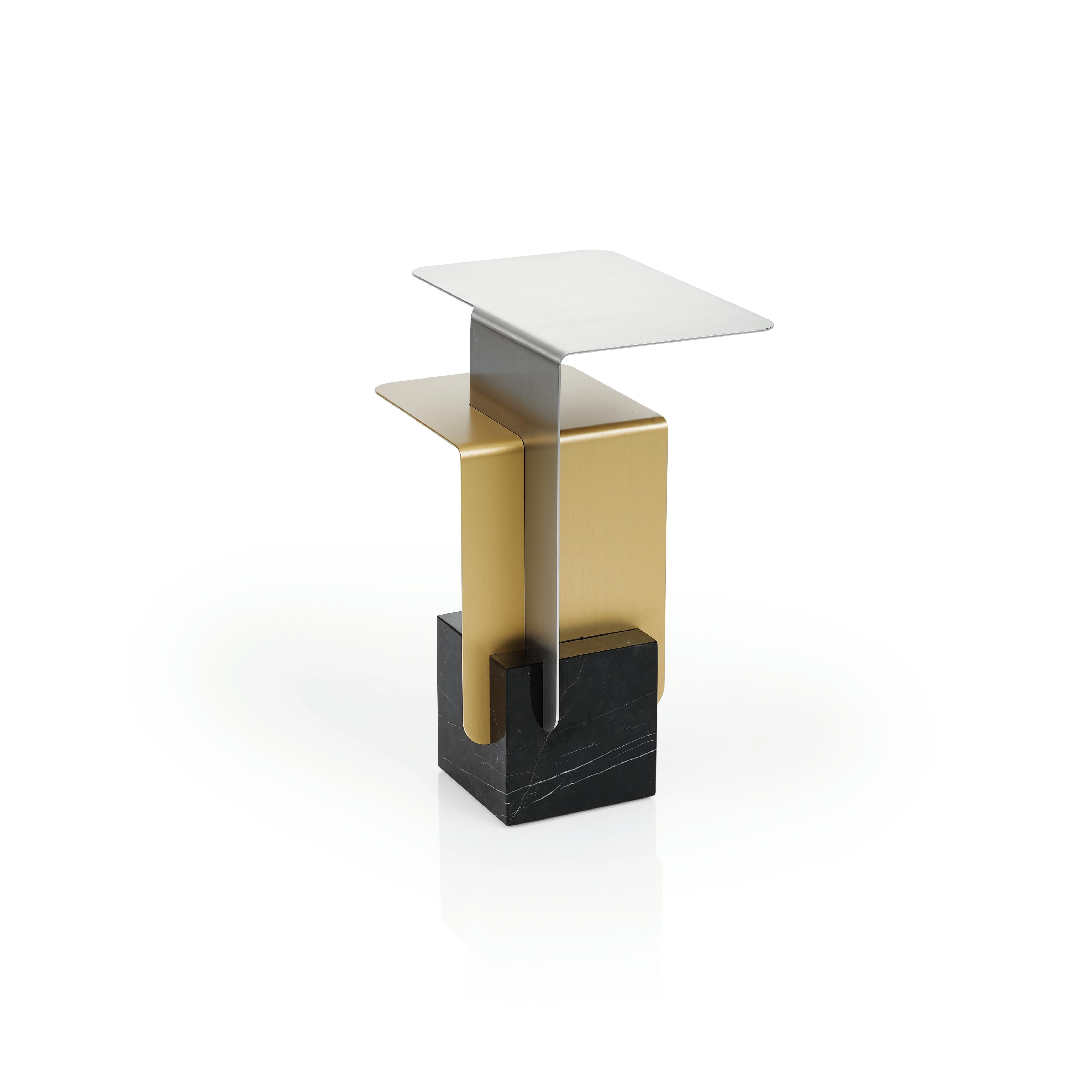 Minimalist Riluc, Basic Side Table, Steel, Brass and Marble designed in 2016 by Toni Grilo For Sale