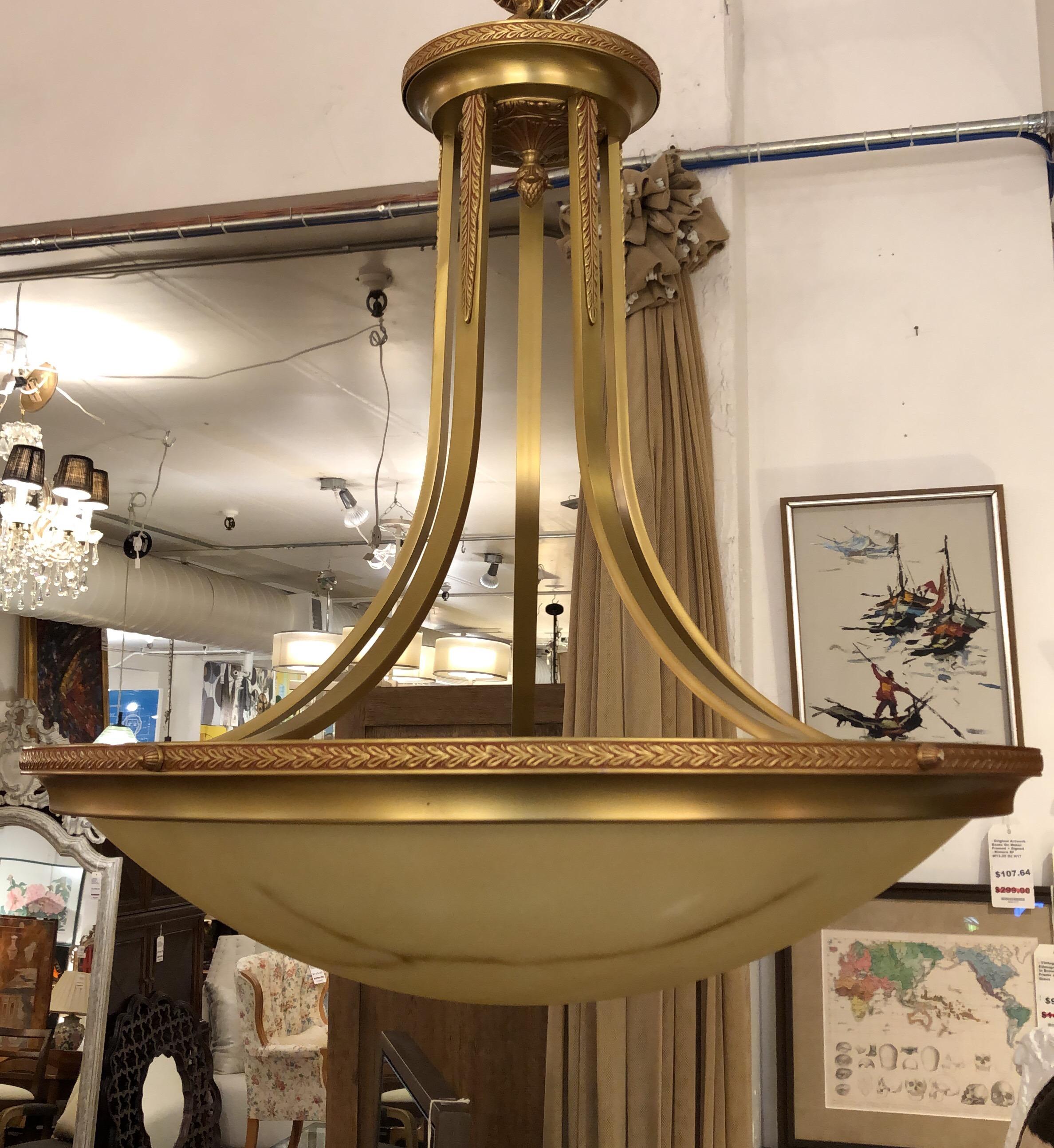 Basic Source Cast Brass + Glass Alabaster Style Chandelier For Sale 3