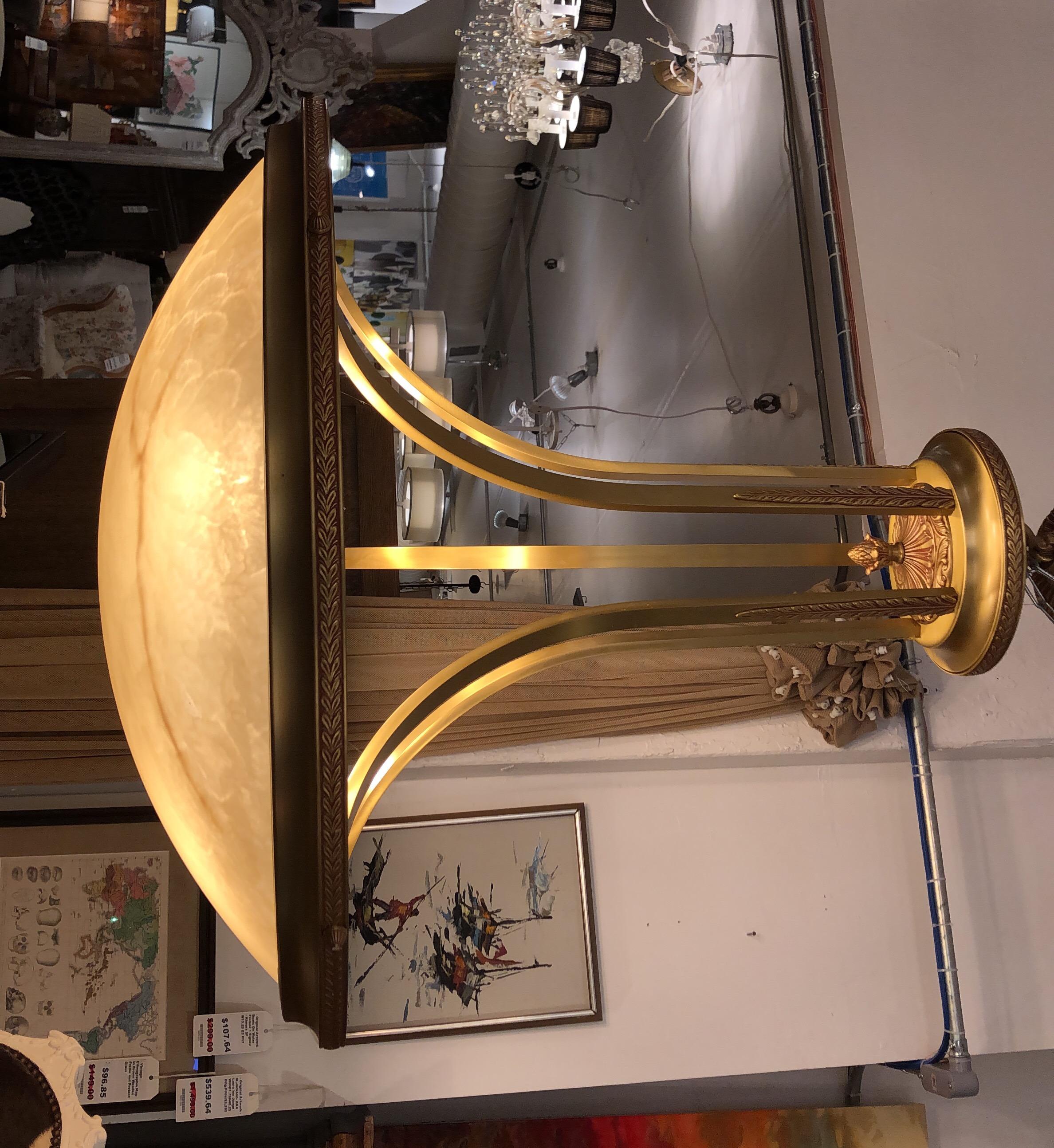 Basic Source Cast Brass + Glass Alabaster Style Chandelier For Sale 8