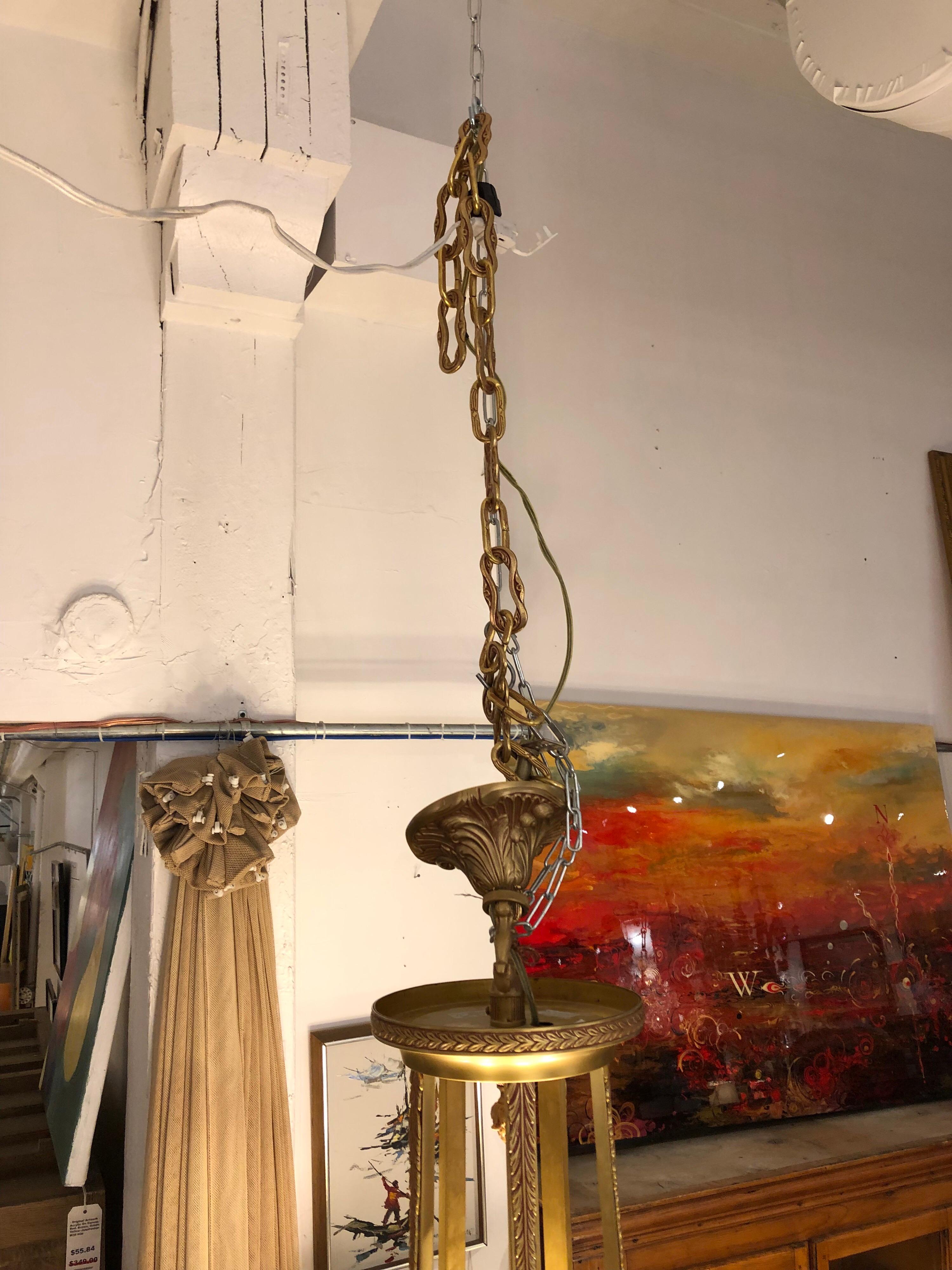Basic Source Cast Brass + Glass Alabaster Style Chandelier In Good Condition For Sale In San Francisco, CA