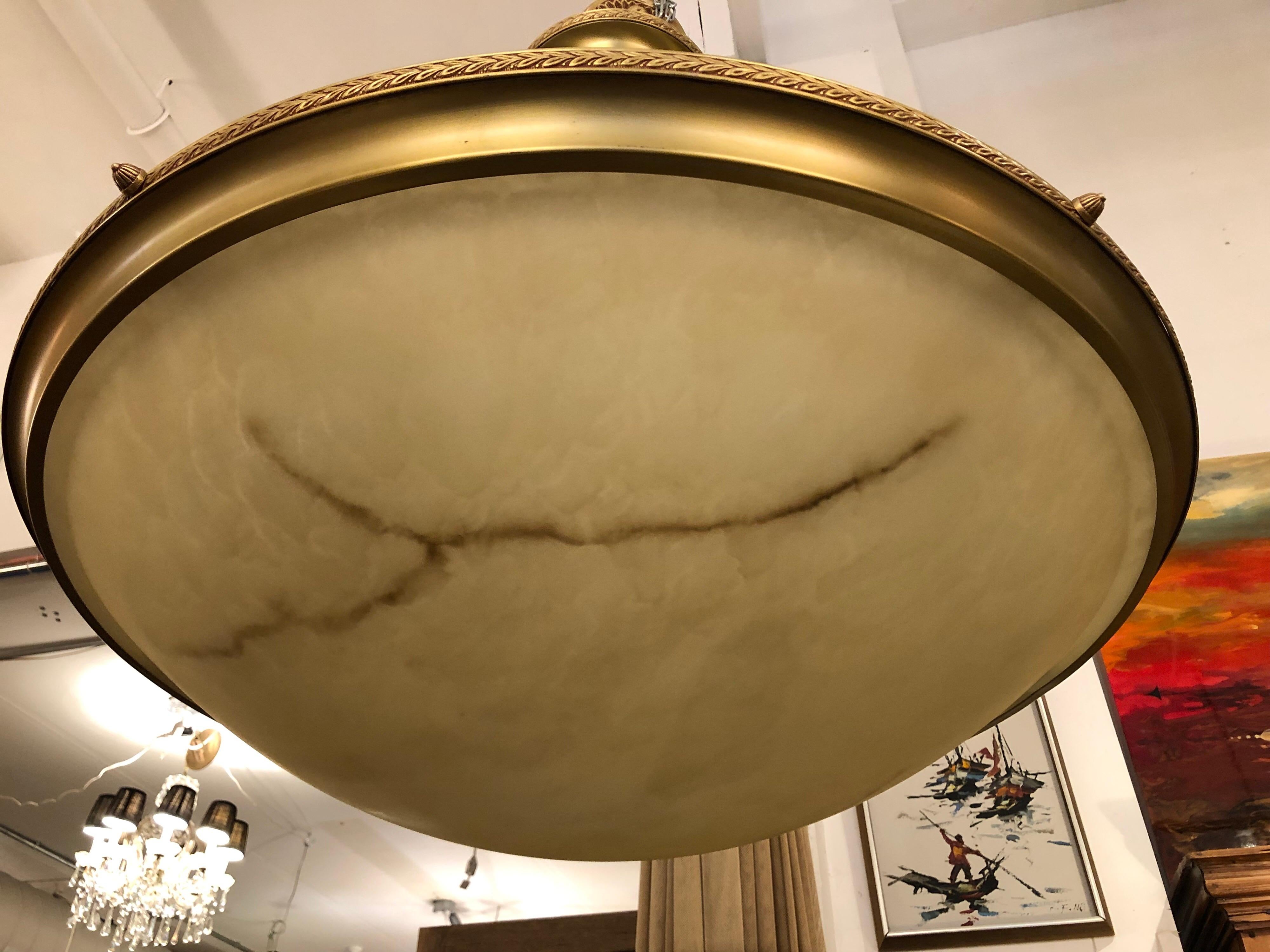 Basic Source Cast Brass + Glass Alabaster Style Chandelier For Sale 2