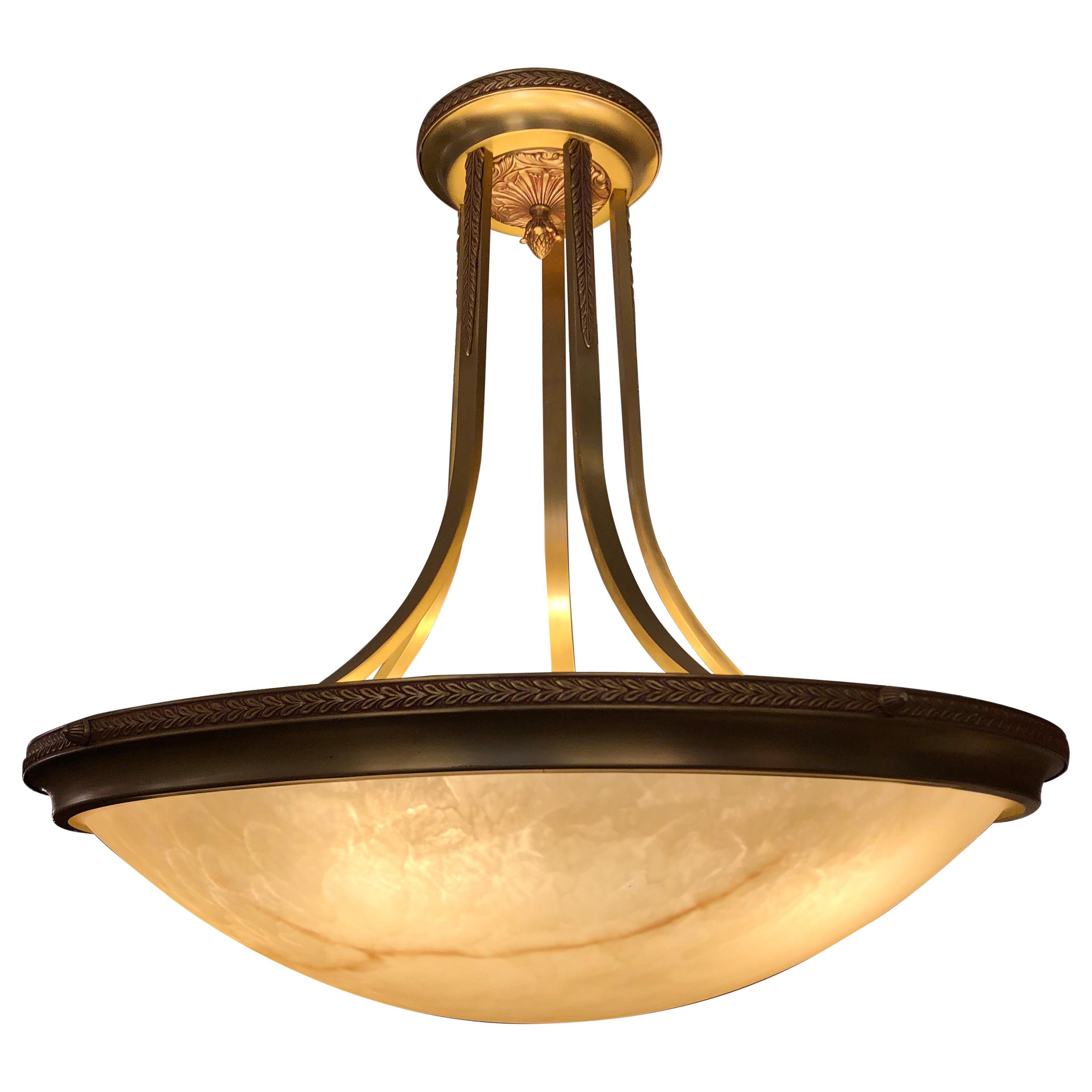 Basic Source Cast Brass + Glass Alabaster Style Chandelier For Sale