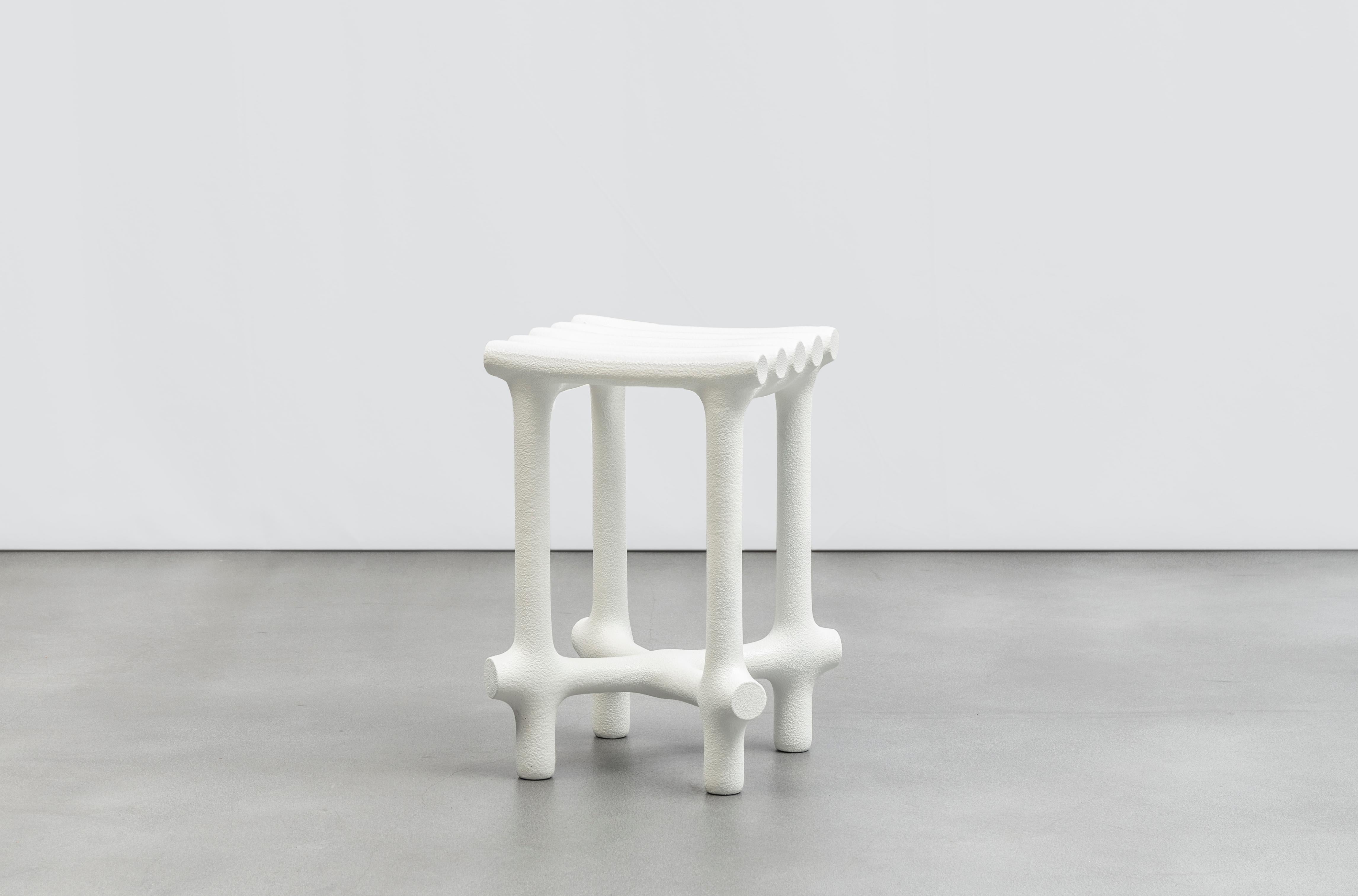 Basic stool by HWE
Limited edition
Materials: Waste SLS 3D nylon powder, Sand from sustainable sources
Dimensions: H 48 x W 31 x D 31 cm 
Colours: black, white, cream, terracotta, mint

Hot Wire Extensions is a young sustainable design brand,